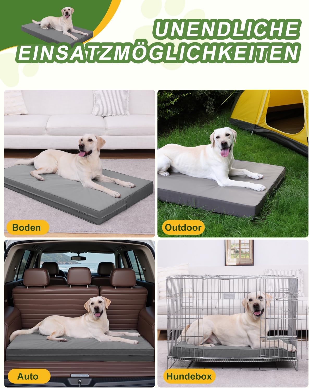 Thumbnail 5 de Favodormir orthopädisches Hundebett für große Hunde (104 x 68 cm) mit abnehmbarer, wasserabweisender Kunstleder-Hülle – grau