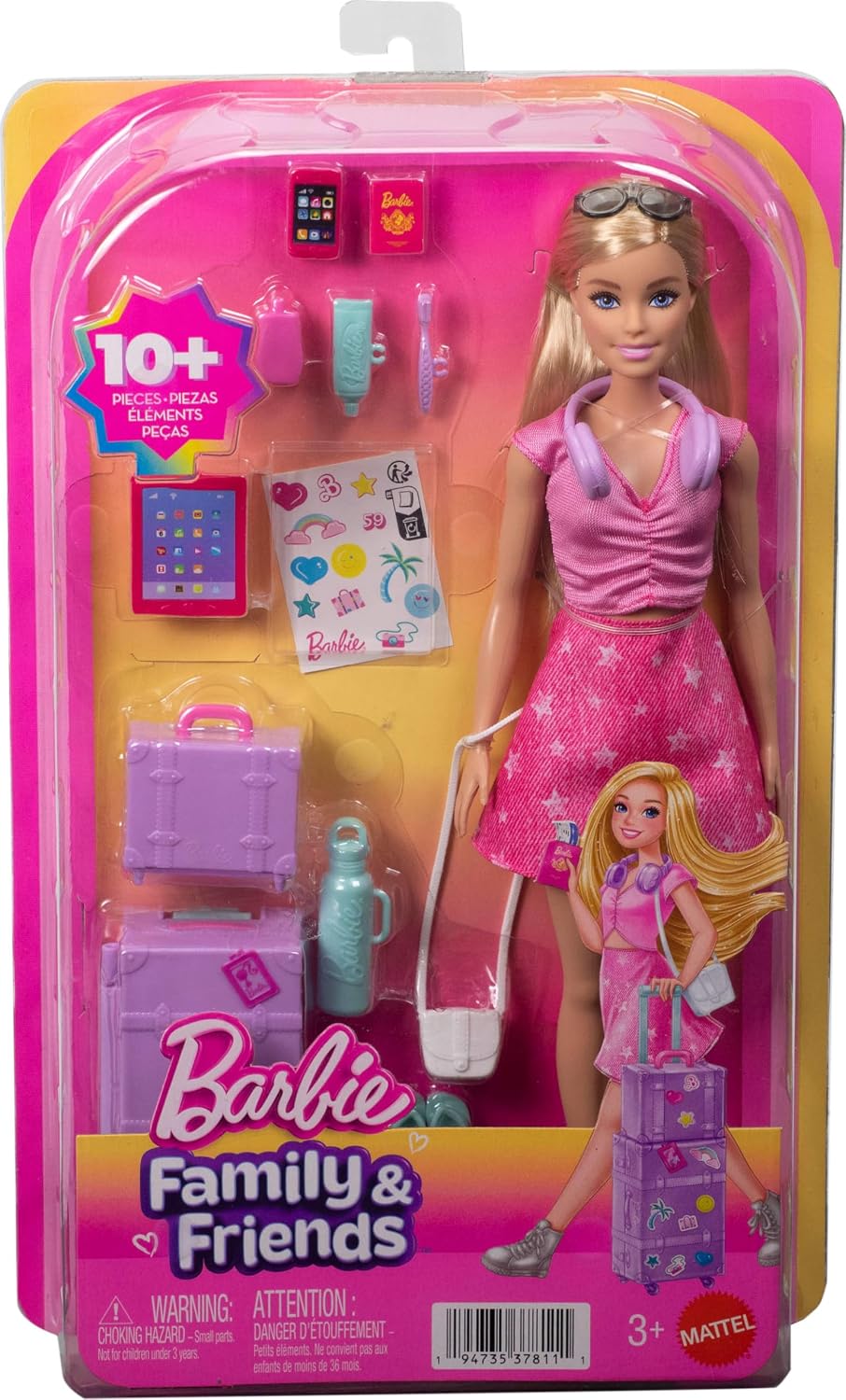 Detalle 2 de Barbie JMJ47 Family & Friends Malibu Limitless Adventure blonde pop met reisaccessoires