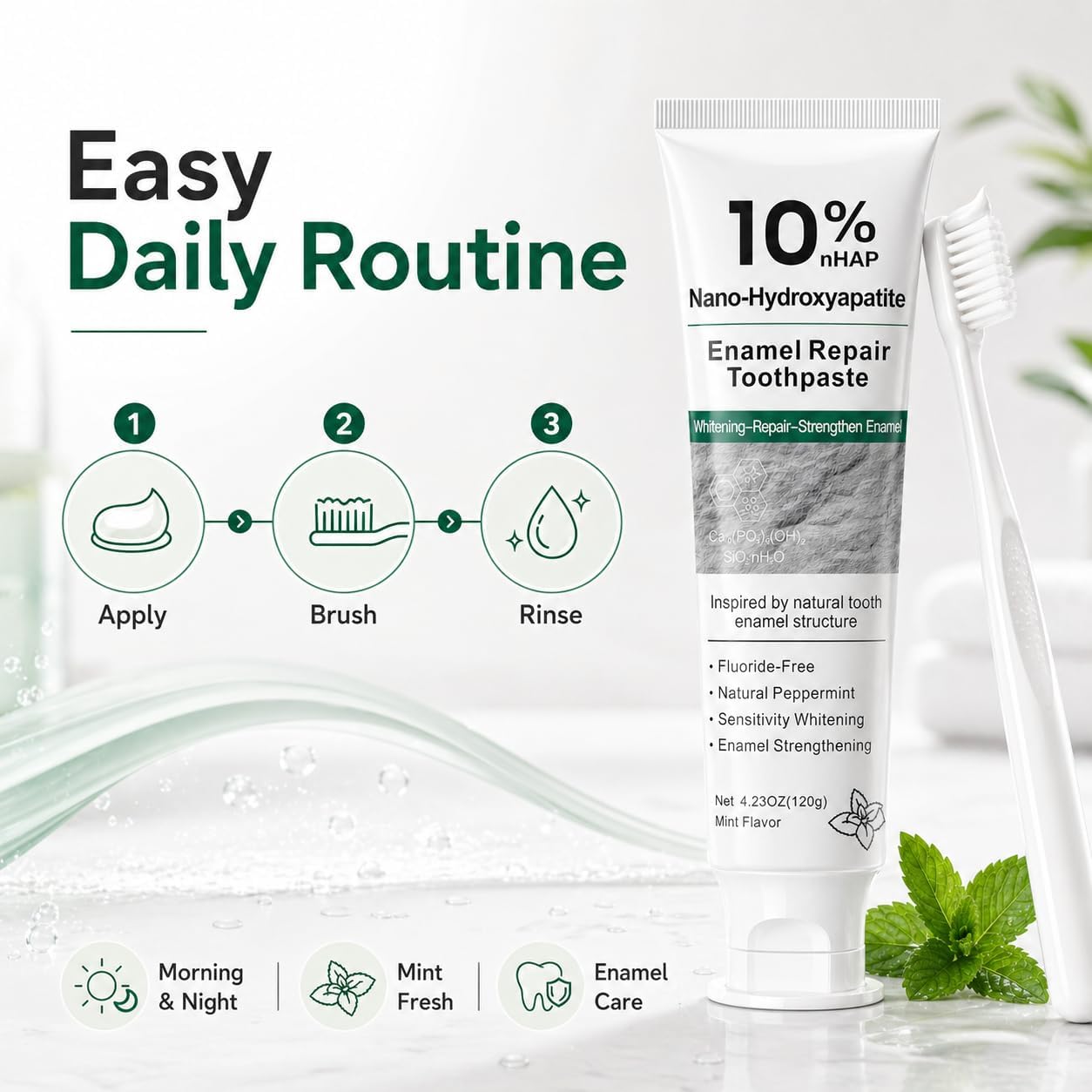 Thumbnail 3 de 10% Nano Hydroxyapatite Toothpaste — Fluoride-Free, Sensitive teeth Support (2 Pack)