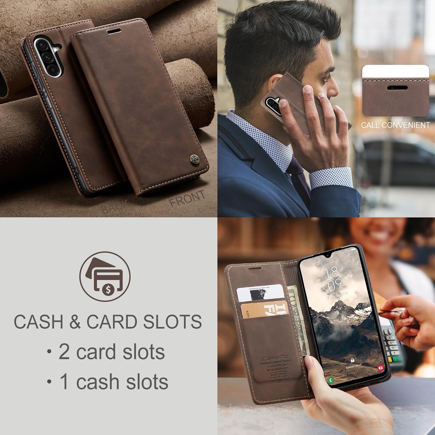 Detalle 2 de Cracedily Flip-Hülle aus Premium PU-Leder für Samsung Galaxy A17 5G – Kaffee