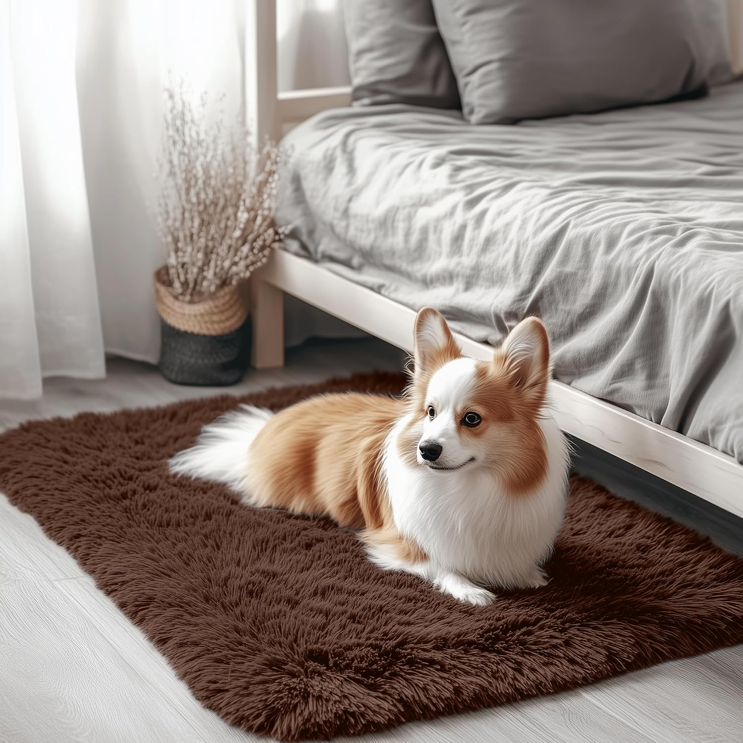 Thumbnail 6 de Homaxy Hochflor Flauschig Teppich mit Anti-Rutsch Unterseite, waschbar – 140 x 200 cm, Braun