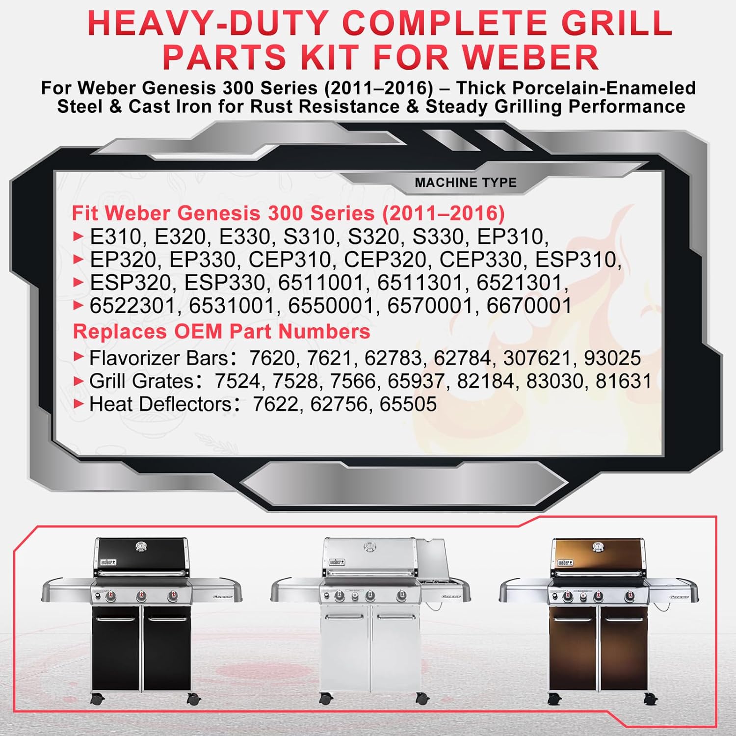 Thumbnail 1 de Grill Parts Kit for Weber Genesis 300-330: Complete 7621 Flavorizer Bars, 7524 Grates, 7622 Heat Deflectors