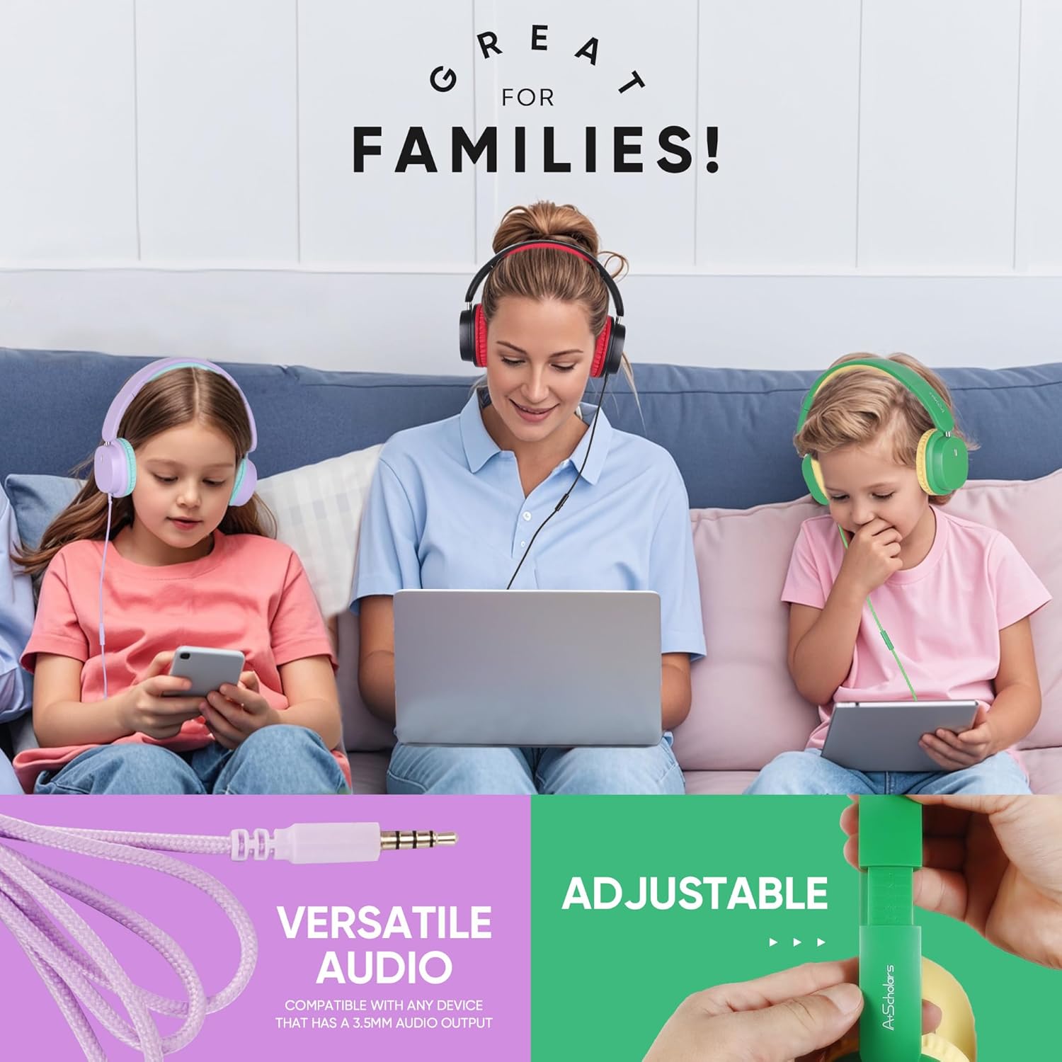 Detalle 2 de A+ Scholars Kids Headphones 5 Pack, 3.5mm