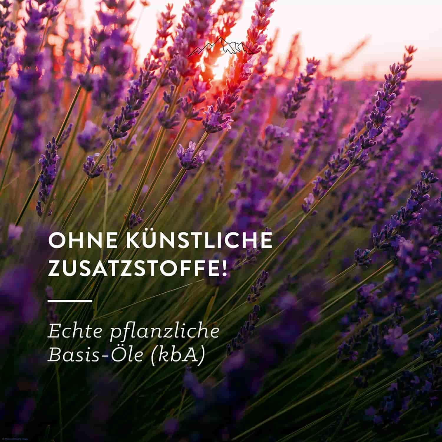 Detalle de AllgäuQuelle® BIO-Badeöl „Allgäuer Nachtruhe“ mit Bio-Ölen (Lavendel, Zeder, Mandarine) – 100 ml