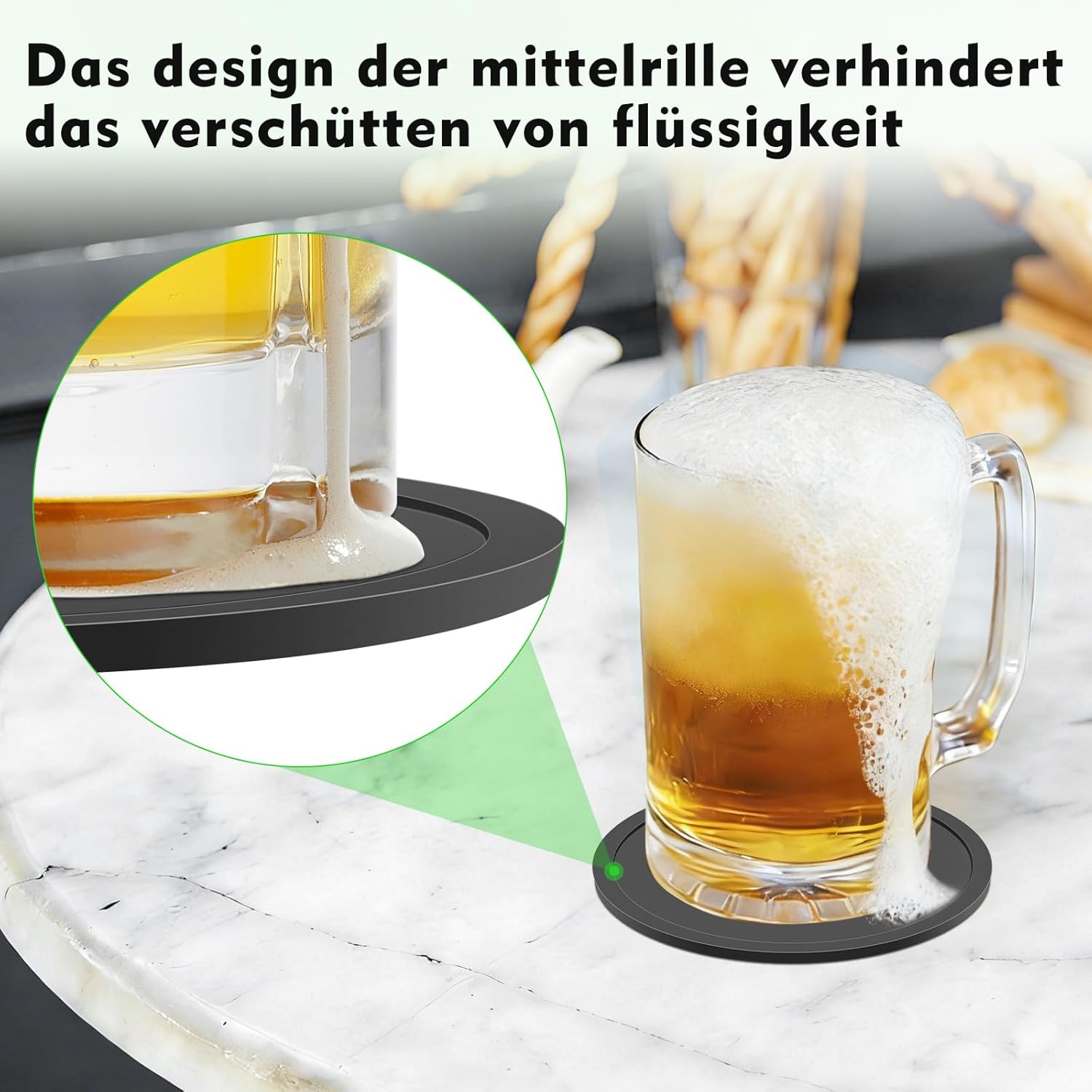 Thumbnail 4 de Pesutei 12er Set Glas-Untersetzer aus Silikon (10 cm) mit Edelstahlständer – schwarz, rutschfest und isolierend