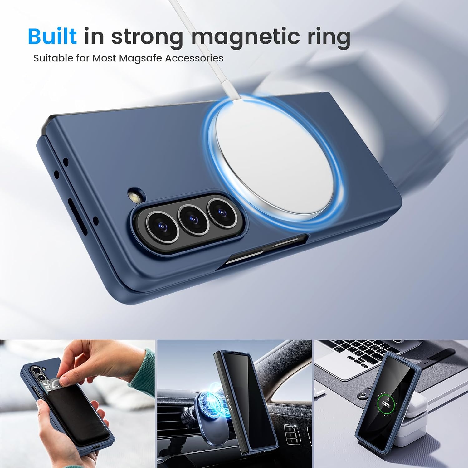 Detalle 2 de HWeggo Magnetic Case for Z Fold 5 with Privacy Screen Protector – Slim, Slimline Protection