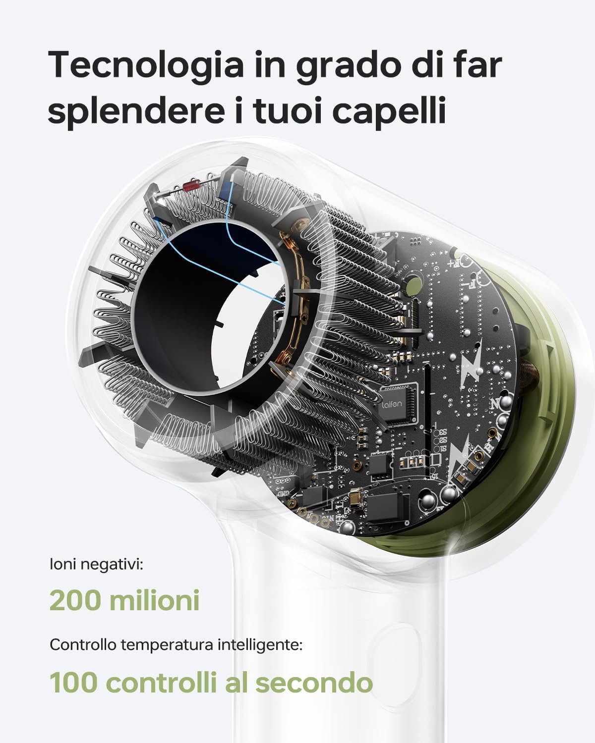 Thumbnail 4 de Laifen Mini asciugacapelli agli ioni negativi con motore brushless da 110.000 giri/min (verde)