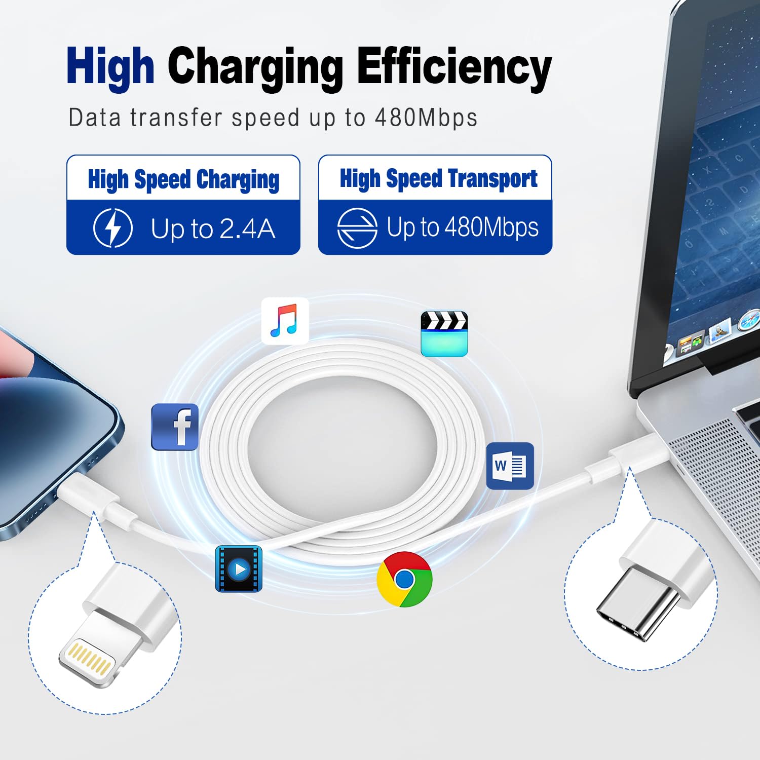 Thumbnail 1 de Apple MFi USB‑C to Lightning 1m 2‑pack cable