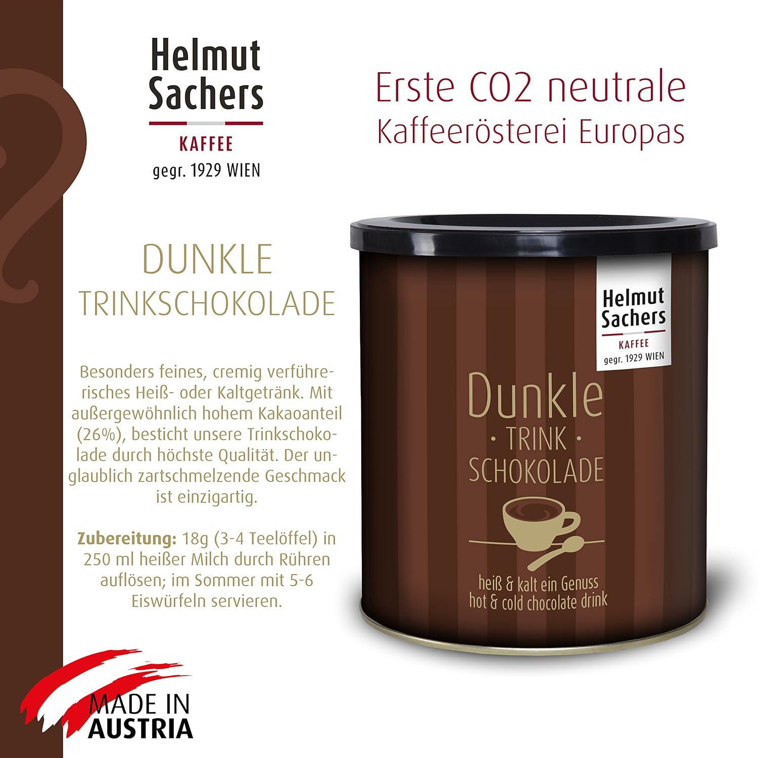 Thumbnail 1 de Helmut Sachers Kaffee Dunkle Trinkschokolade 38,9% Kakaoanteil, 500 g – cremig und vielseitig