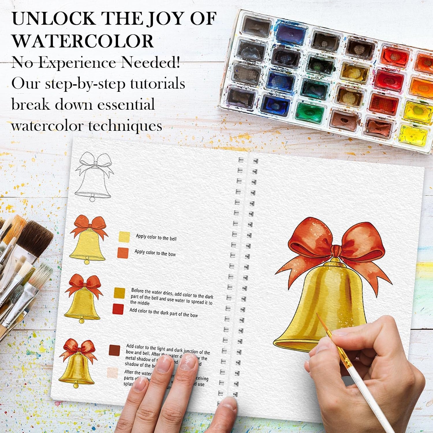 Detalle de ADEVIAN Watercolor Workbook for Beginners, 12 Christmas Projects