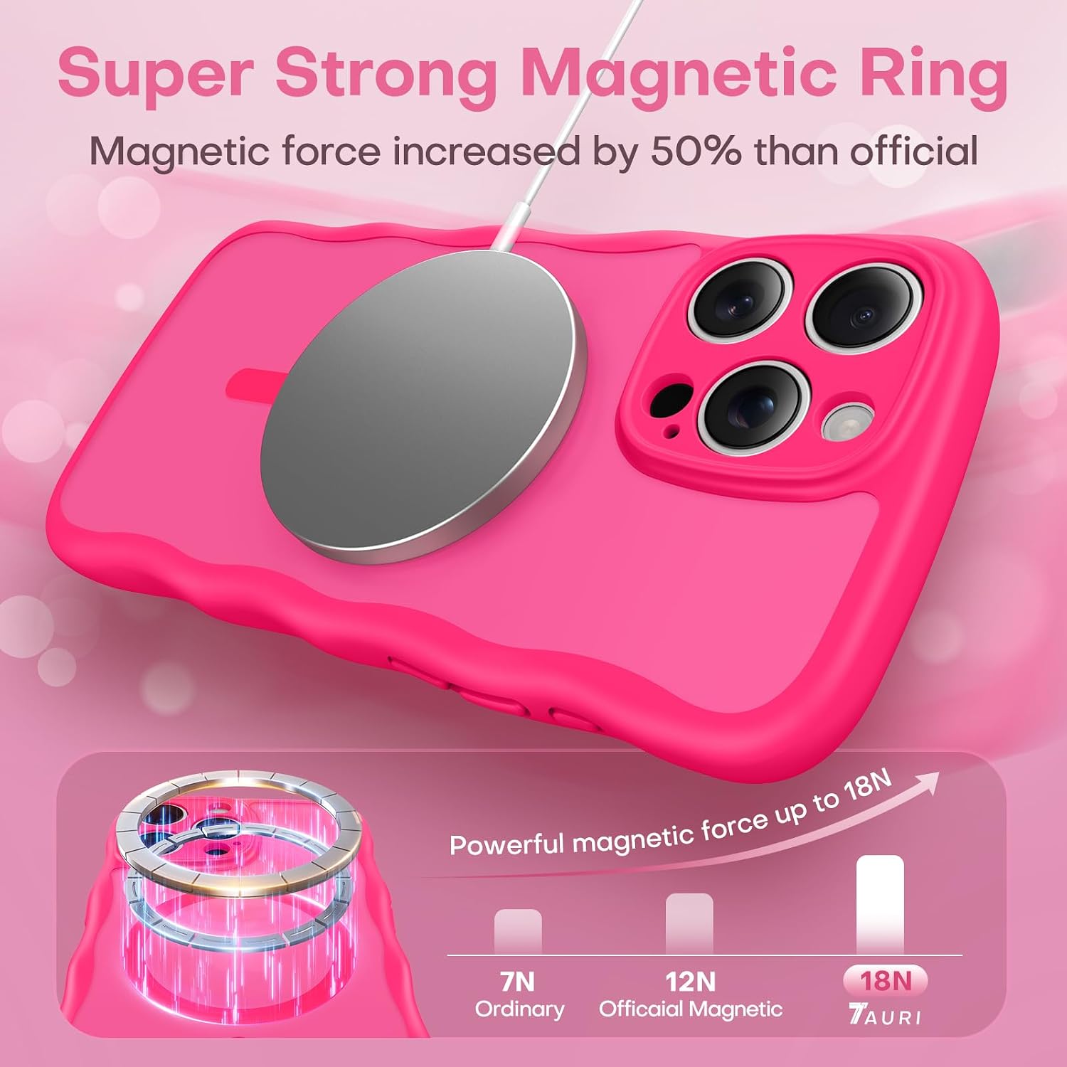 Detalle 1 de TAURI iPhone 16 Pro Max MagSafe Case, Hot Pink