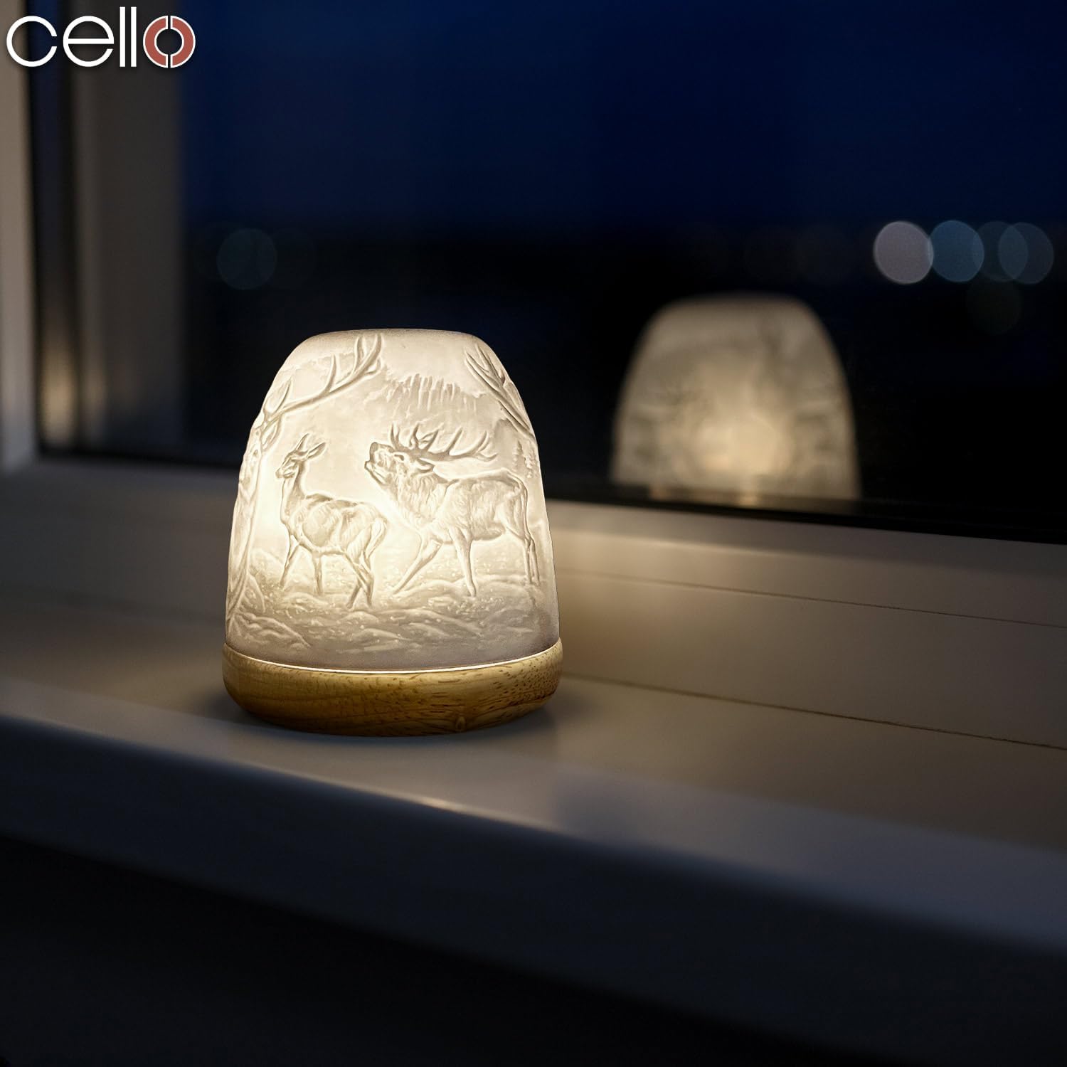 Thumbnail 4 de Cello Porcelain Tall Tealight Holder Dome with 3D Projection (Highland Stag) – Wax Warmer Gift Ornament for Home