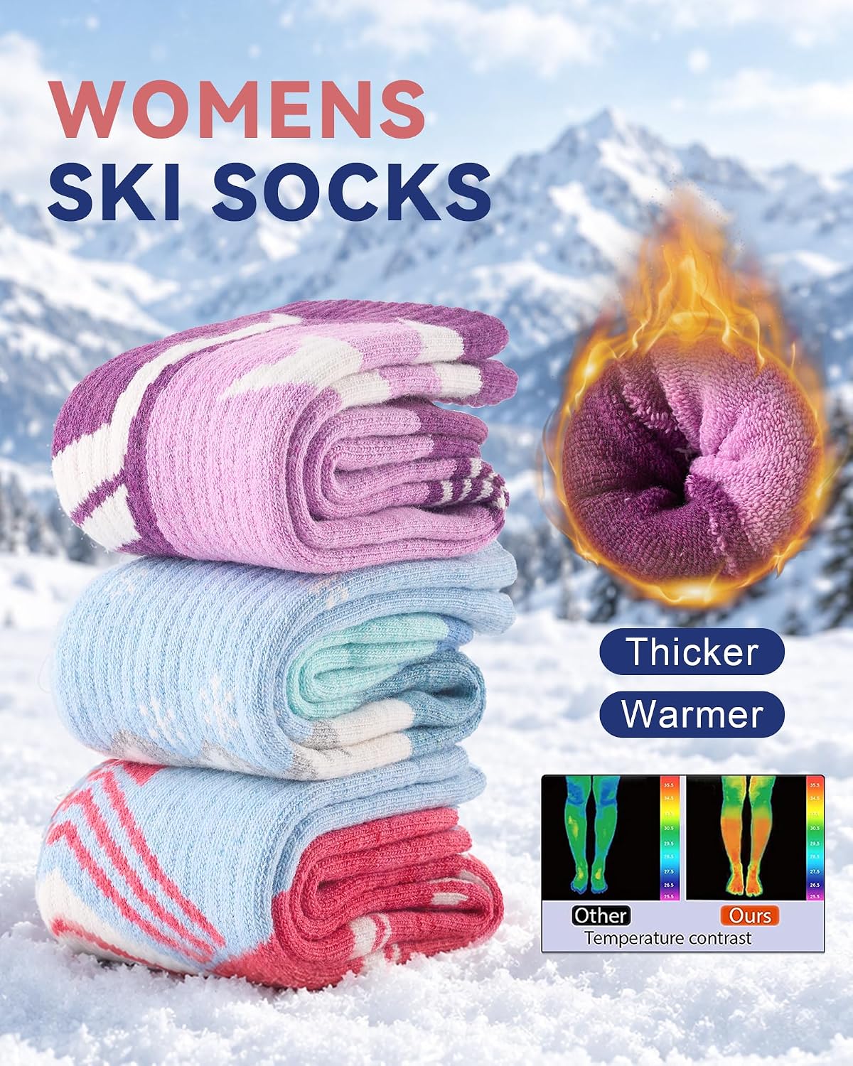 Thumbnail 6 de Niorasen Merino Ski Socks for Women, 3 Pairs, 60% Merino Wool