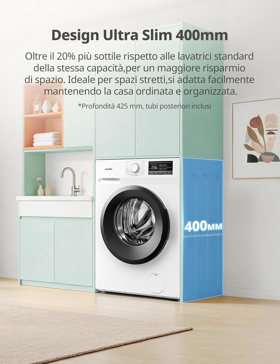 Detalle de COMFEE' Lavatrice Ultra Slim 6 kg – profondità 40 cm, motore BLDC, Classe A-10%