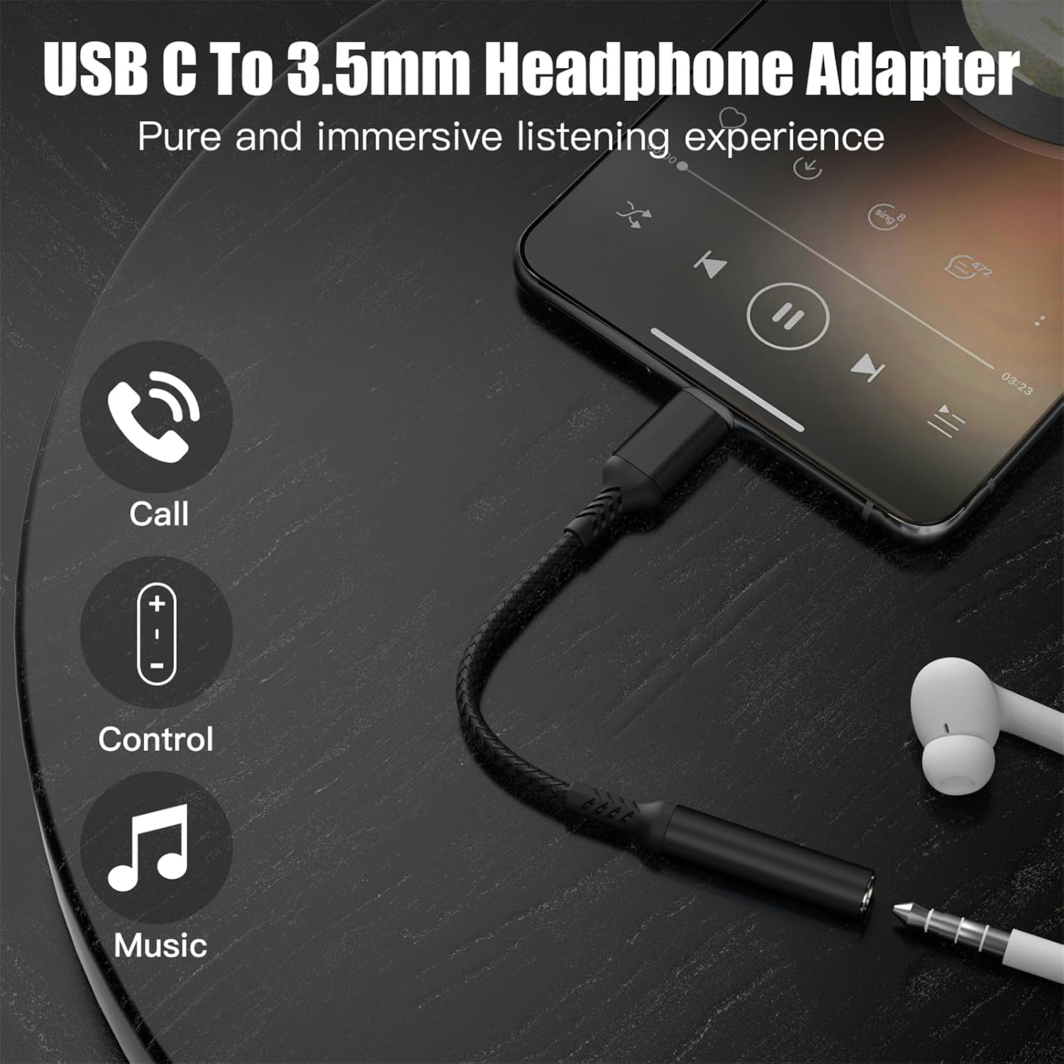 Detalle 2 de lalasis USB-C to 3.5 mm Headphone Adapter with DAC, aluminium housing and braided cable