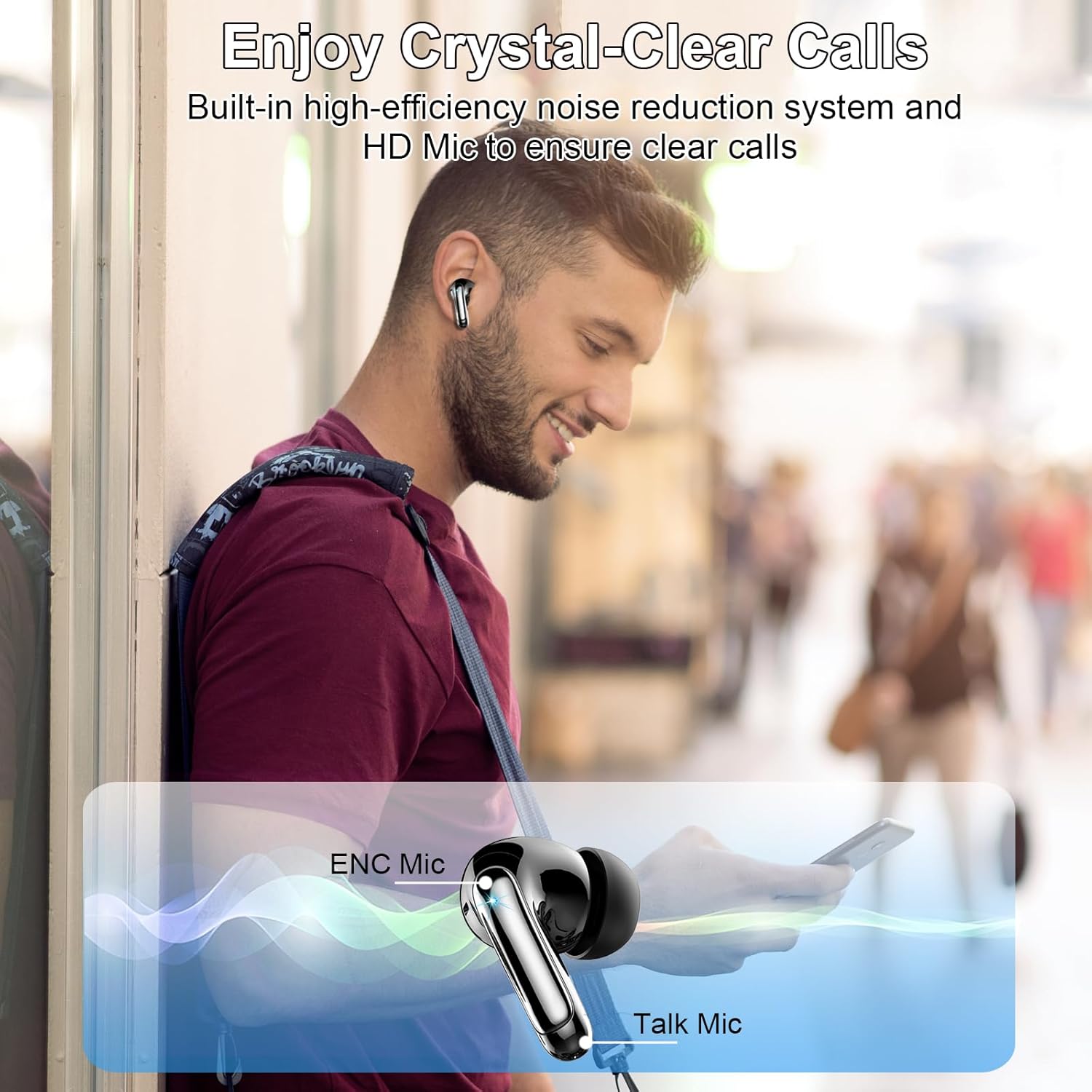 Thumbnail 6 de Motost Bluetooth Kopfhörer In Ear – Kabellos, 5.3 Bluetooth, ENC Mikrofon, IP7, LED-Anzeige, USB-C, Schwarz