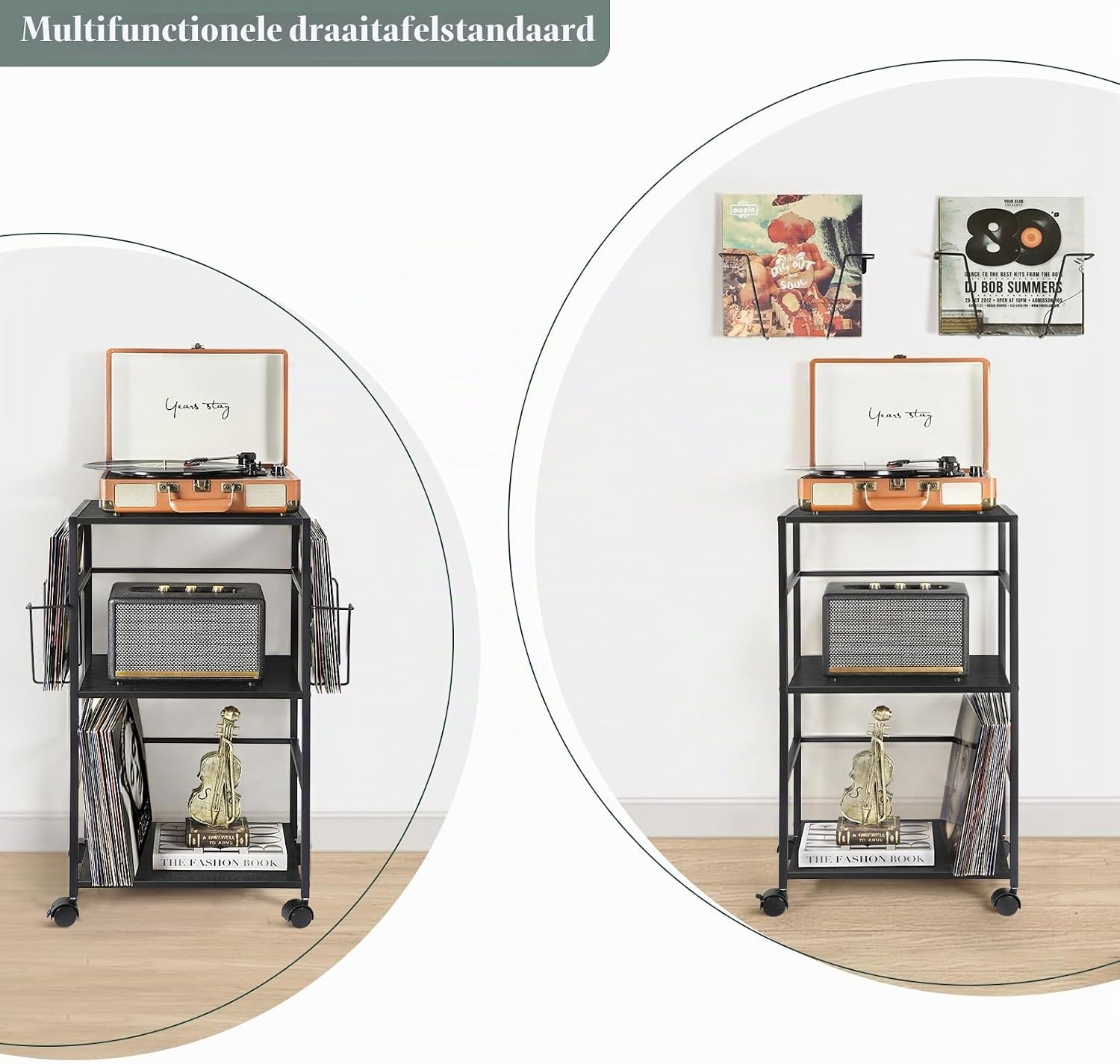 Thumbnail 6 de Bikoney platenspelermeubel voor vinylplaten, zwart hout-metaal, 3 niveaus