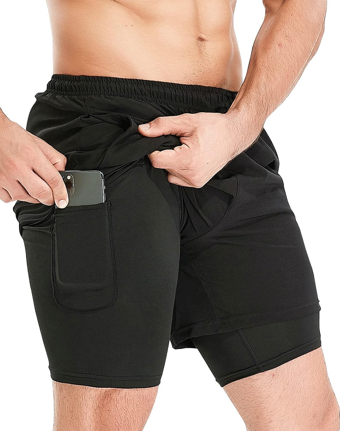 Detalle de HOPLYNN Herren 2 in 1 Shorts – Sommer-Laufshorts mit Taschen, schnelltrocknend und vielseitig einsetzbar