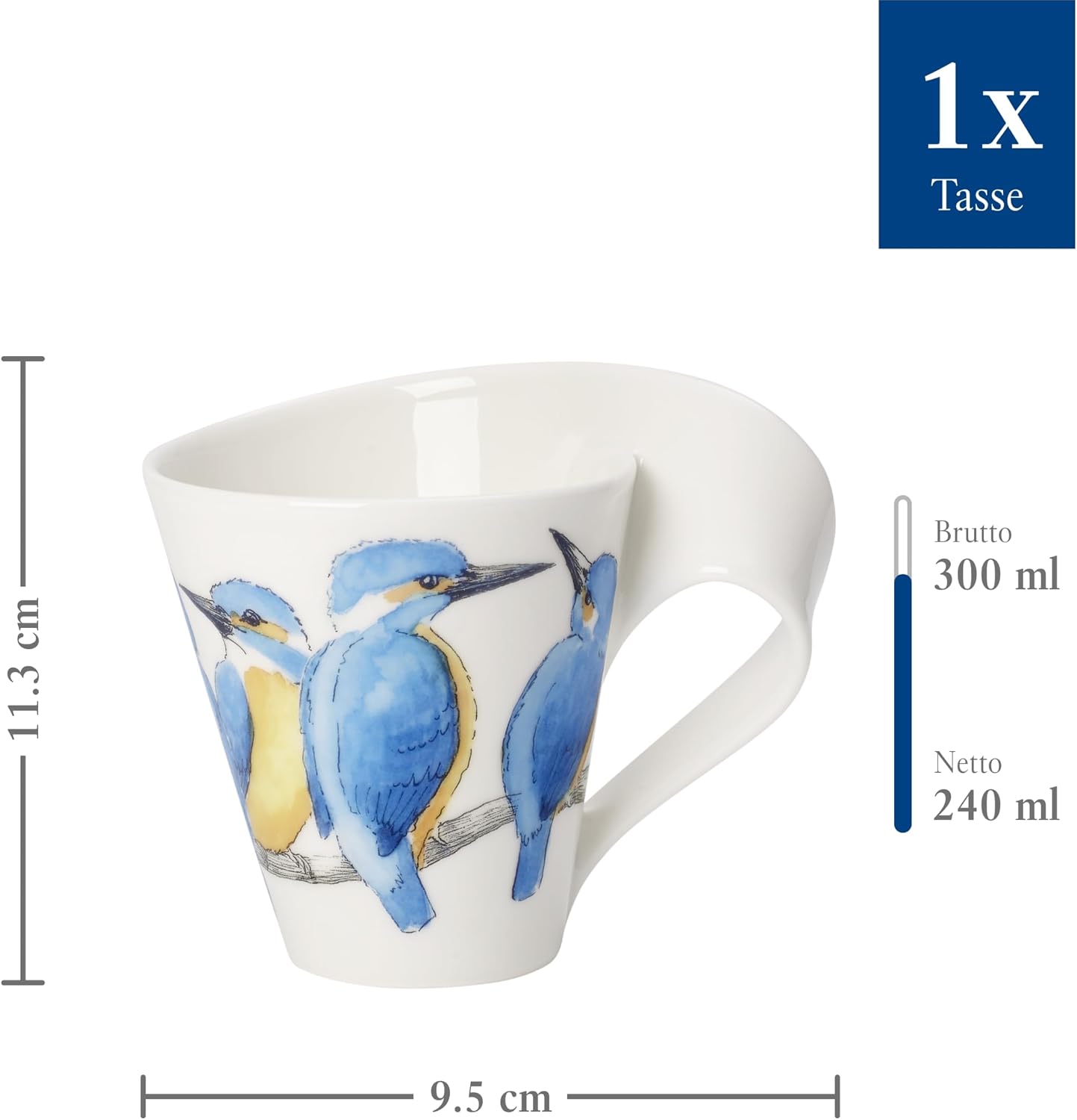 Thumbnail 3 de Villeroy & Boch Newwave Caffè Kaffeebecher „Eisvogel“ mit Henkel (240 ml) – Porzellan für Kaffee, Tee oder Kakao