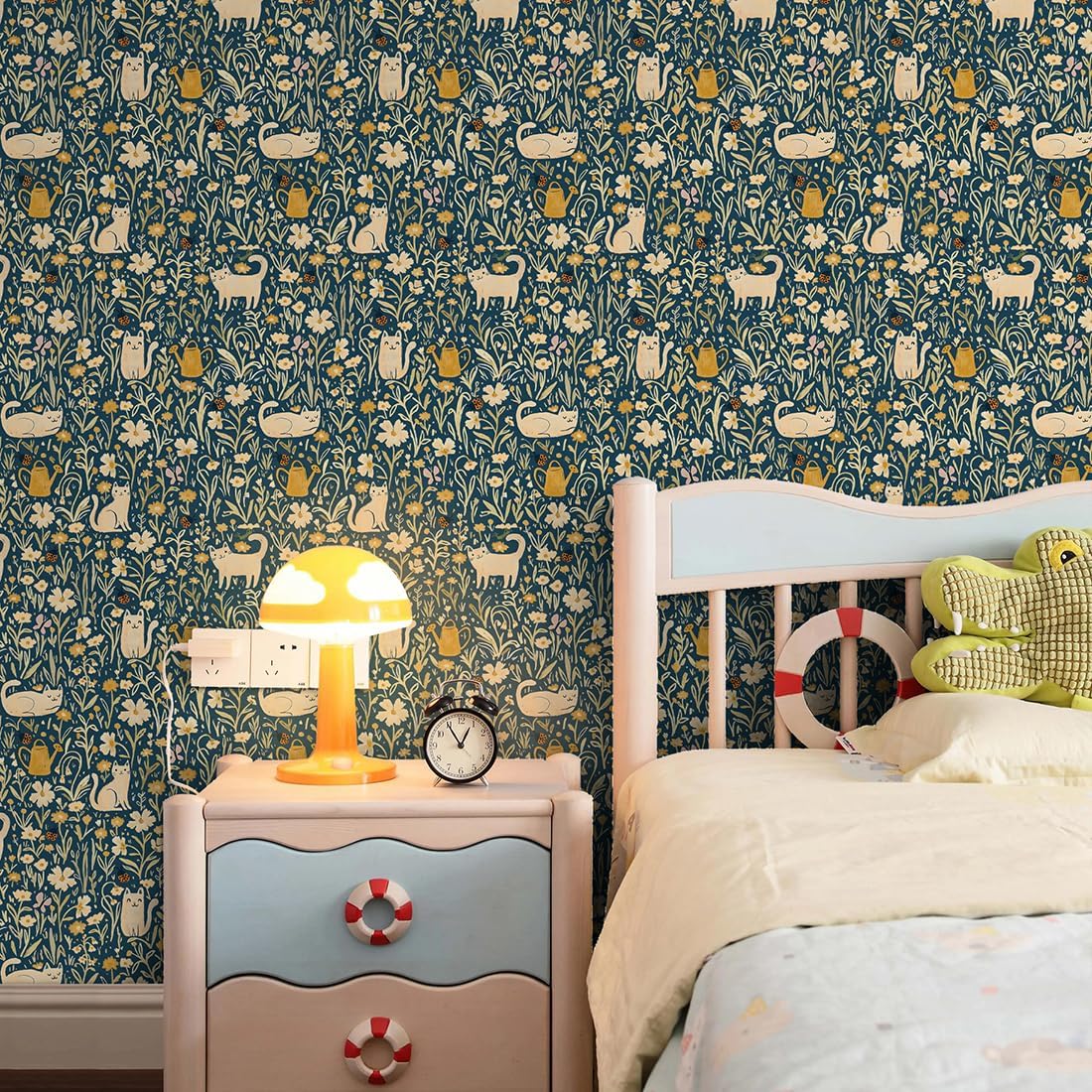 Thumbnail 6 de CiCiwind zelfklevend behang 41 × 300 cm, blauw vinyl met katten en bloemen