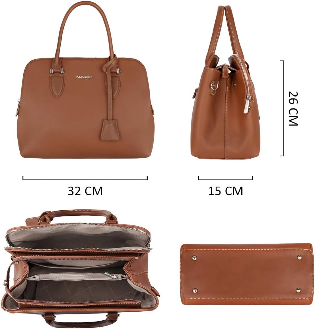 Thumbnail 5 de David Jones Bugatti – Sac à main femme en cuir PU marron camel, porté épaule ou croisé