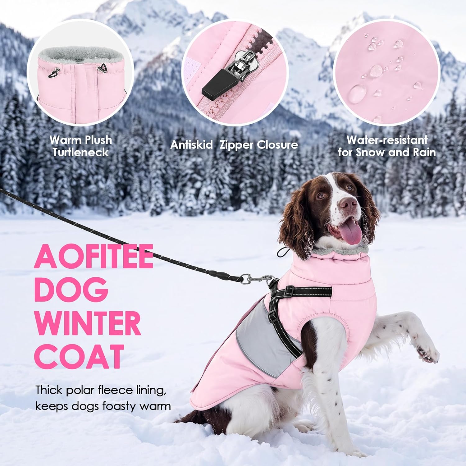 Detalle de AOFITEE 1207-AF-768MF-Pink-L Large Waterproof Dog Coat with Harness