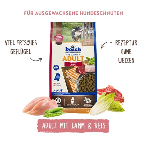 Detalle de bosch HPC Adult mit Lamm & Reis – Trockenfutter für ausgewachsene Hunde aller Rassen (1 x 15 kg)