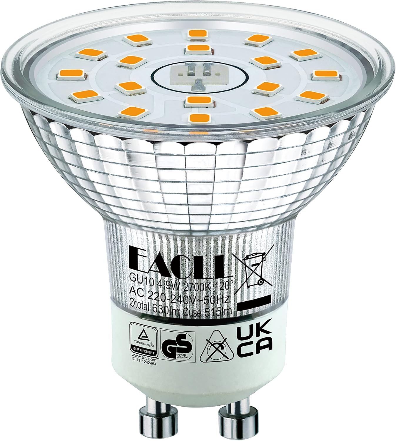 Detalle de EACLL GU10 LED Warmweiß 4.9W – 4er-Pack, 515 lm, 2700K, Nicht Dimmbar