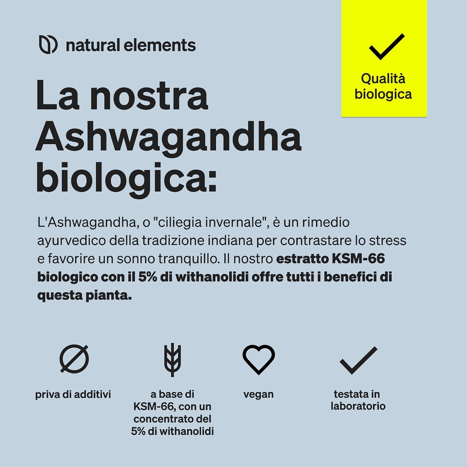 Detalle de Bio Ashwagandha KSM-66 ad alto dosaggio Natural Elements – 180 capsule