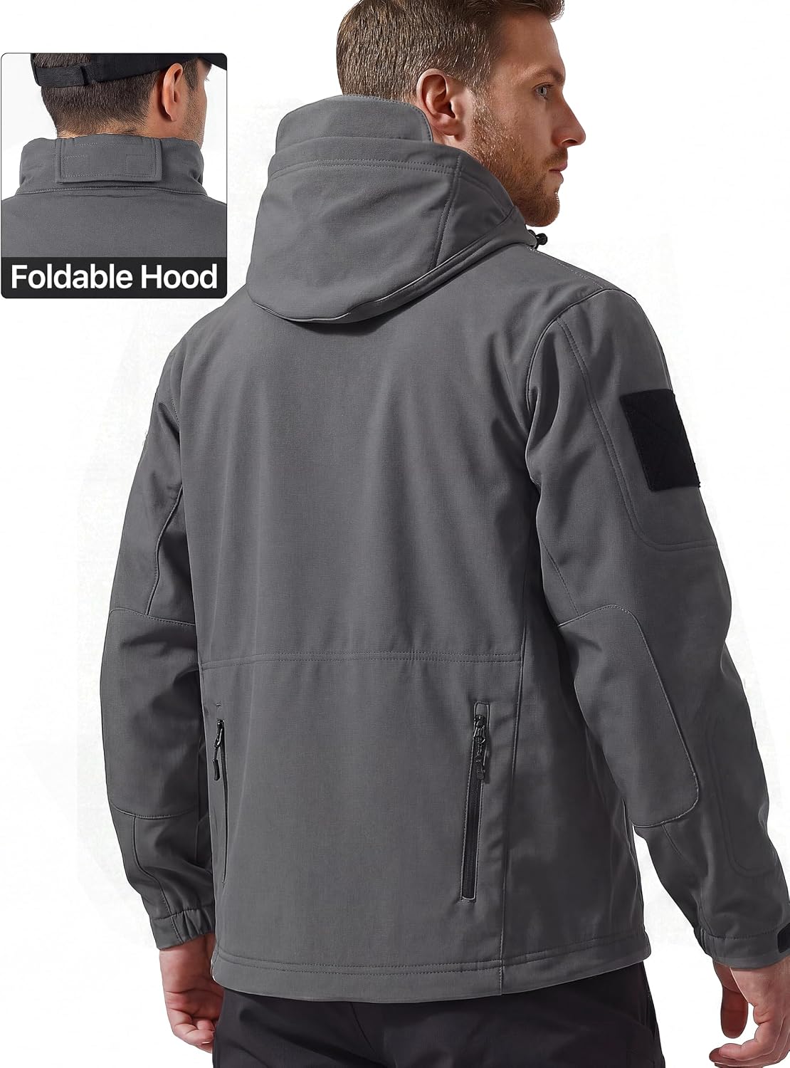 Detalle de FREE SOLDIER Men's Hooded Softshell Jacket, Waterproof, Fleece-Lined, 9 Pockets