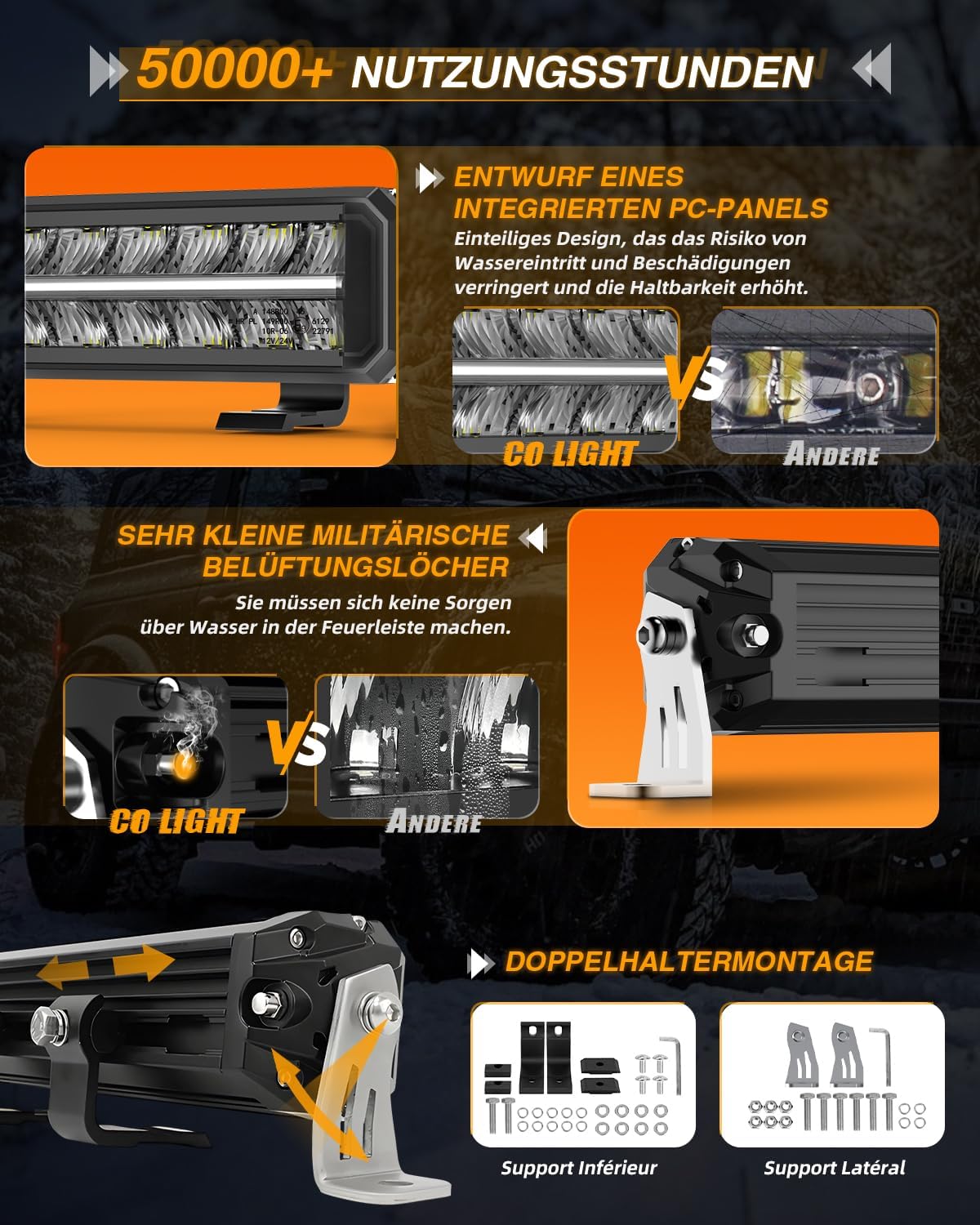 Thumbnail 5 de CO LIGHT 21 Zoll Light Bar Auto 120W 26.000 lm LED-Arbeitsscheinwerfer 12V (IP68, DRL weiß/amber)