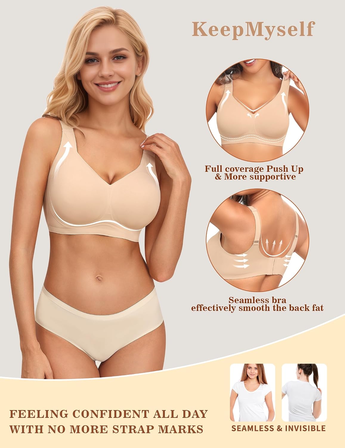 Detalle de Mivorica No Wired Seamless Wireless Full Coverage Everyday Bras