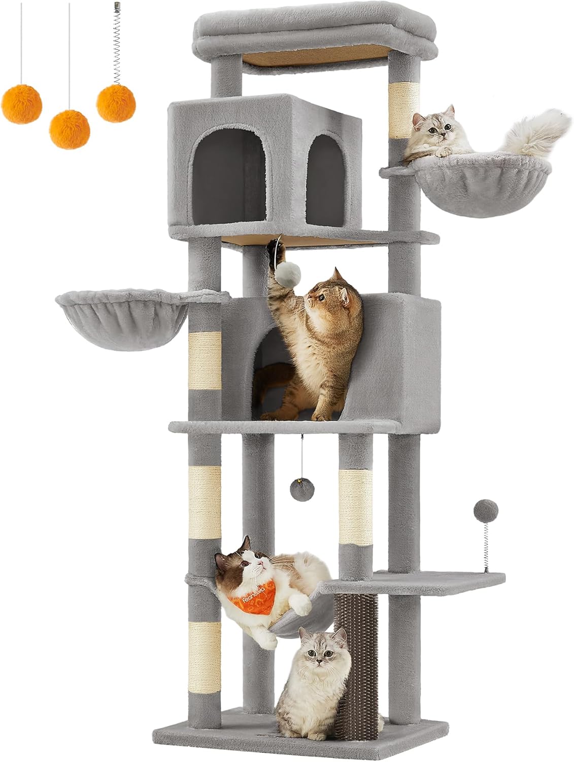 Feandrea Albero per gatti grande PCT182G01, torre tiragraffi alta 175 cm multilivello grigio tortora