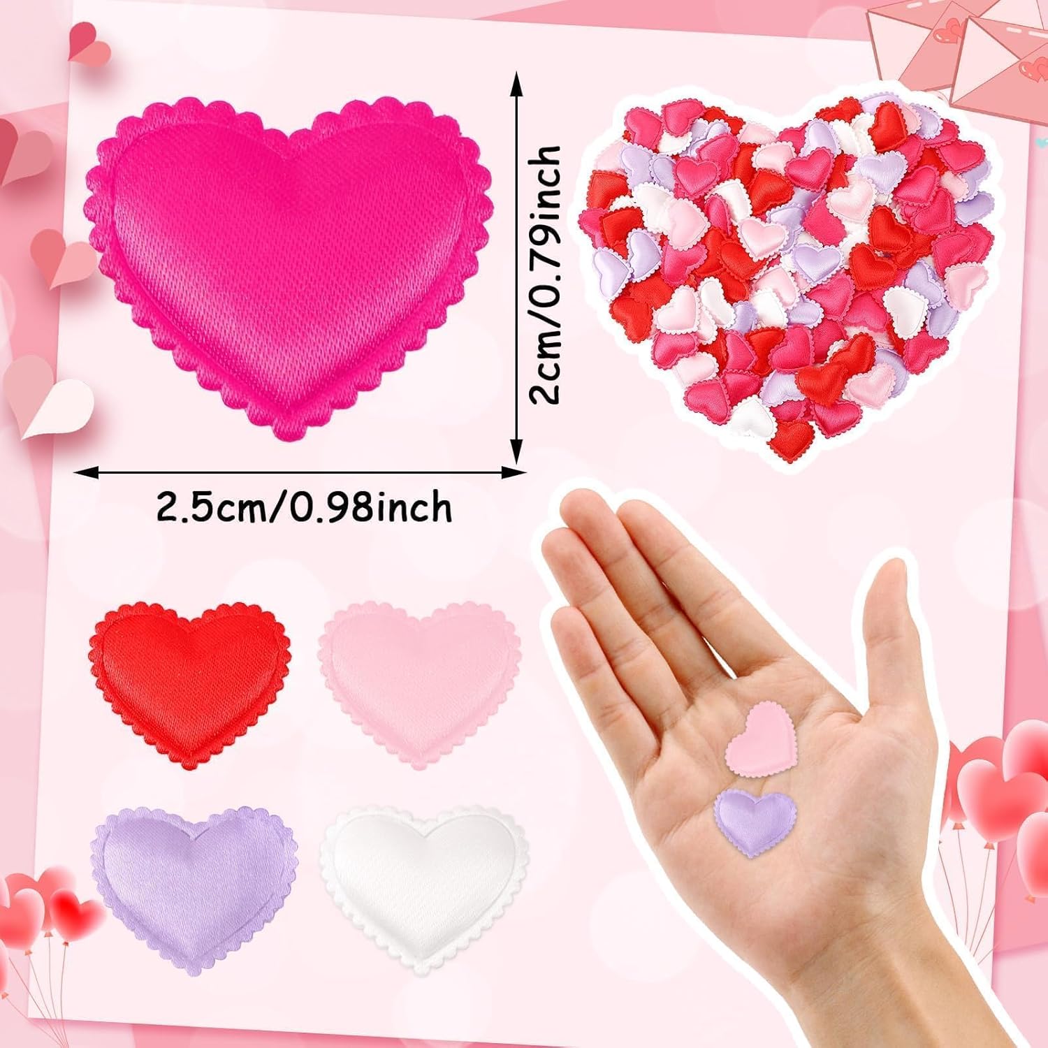 Thumbnail 1 de JUNEBRUSHS 300 Pcs Heart Confetti – 3D Satin Love Hearts for Valentine's, Wedding & More