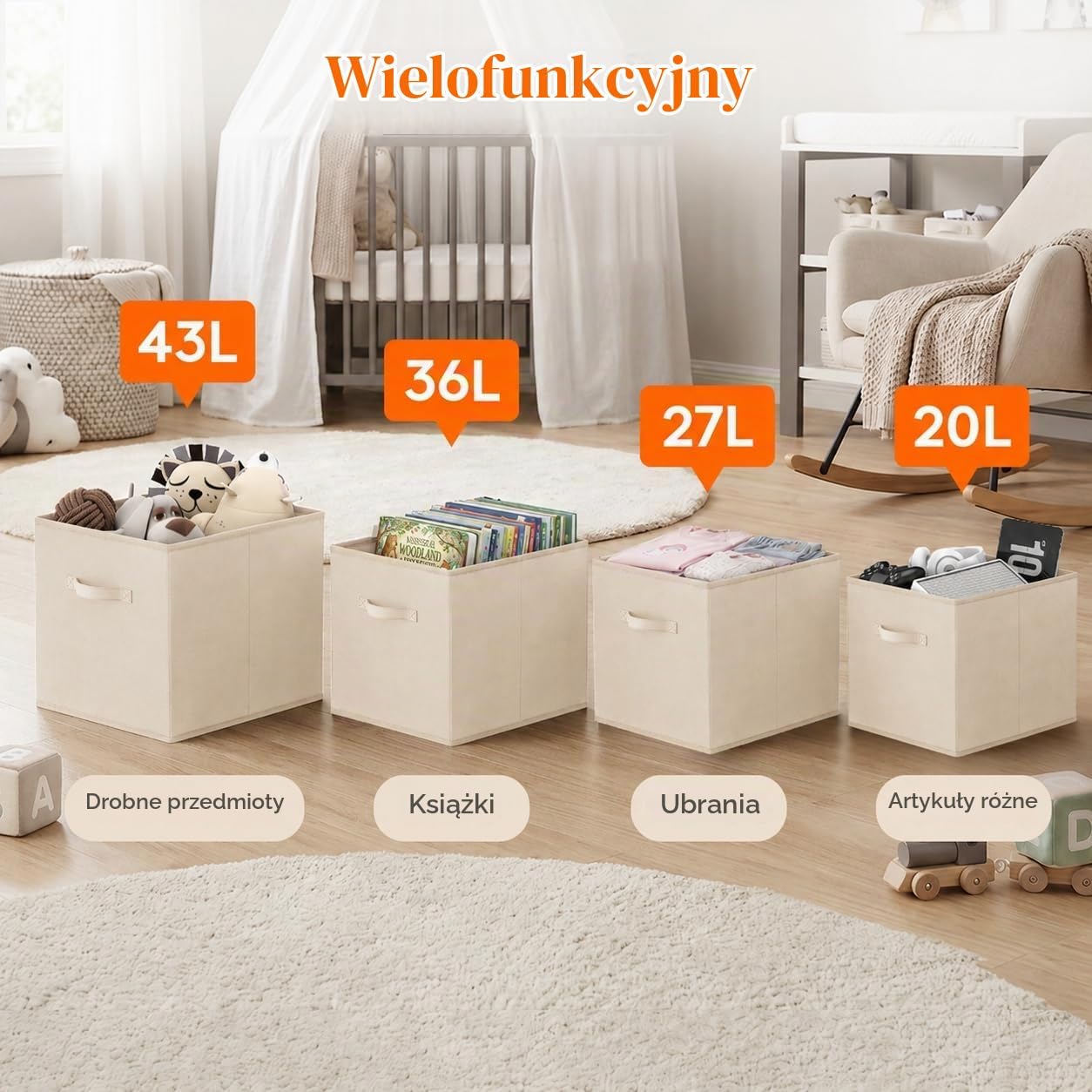 Thumbnail 5 de Lifewit LHLF230211KHC – składane kosze materiałowe z uchwytami, 6 sztuk, beżowe