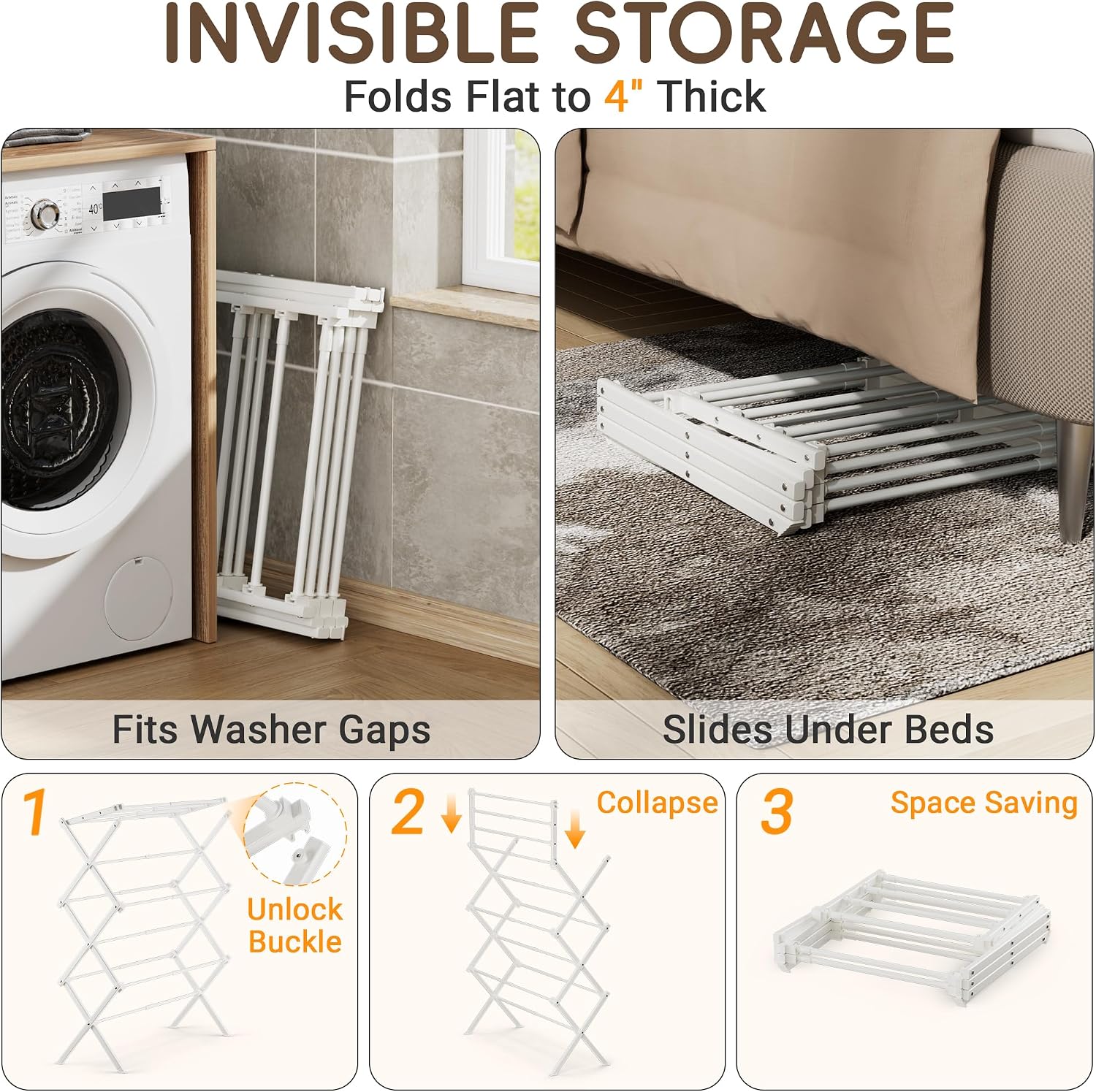 Detalle de SpaceHidden Foldable Clothes Drying Rack, 35 lb Capacity