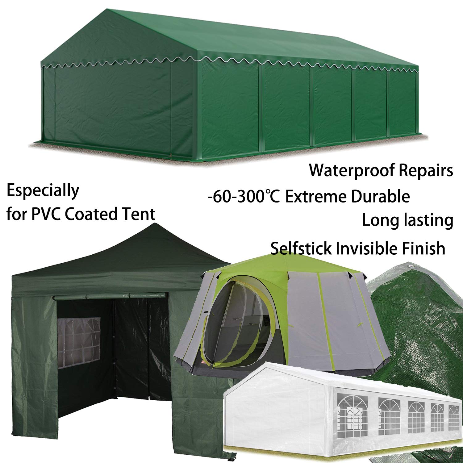 Detalle de LANUCN Professional transparentes, wasserdichtes Zelt-Reparaturband für PVC-beschichtete Planen (5 m)