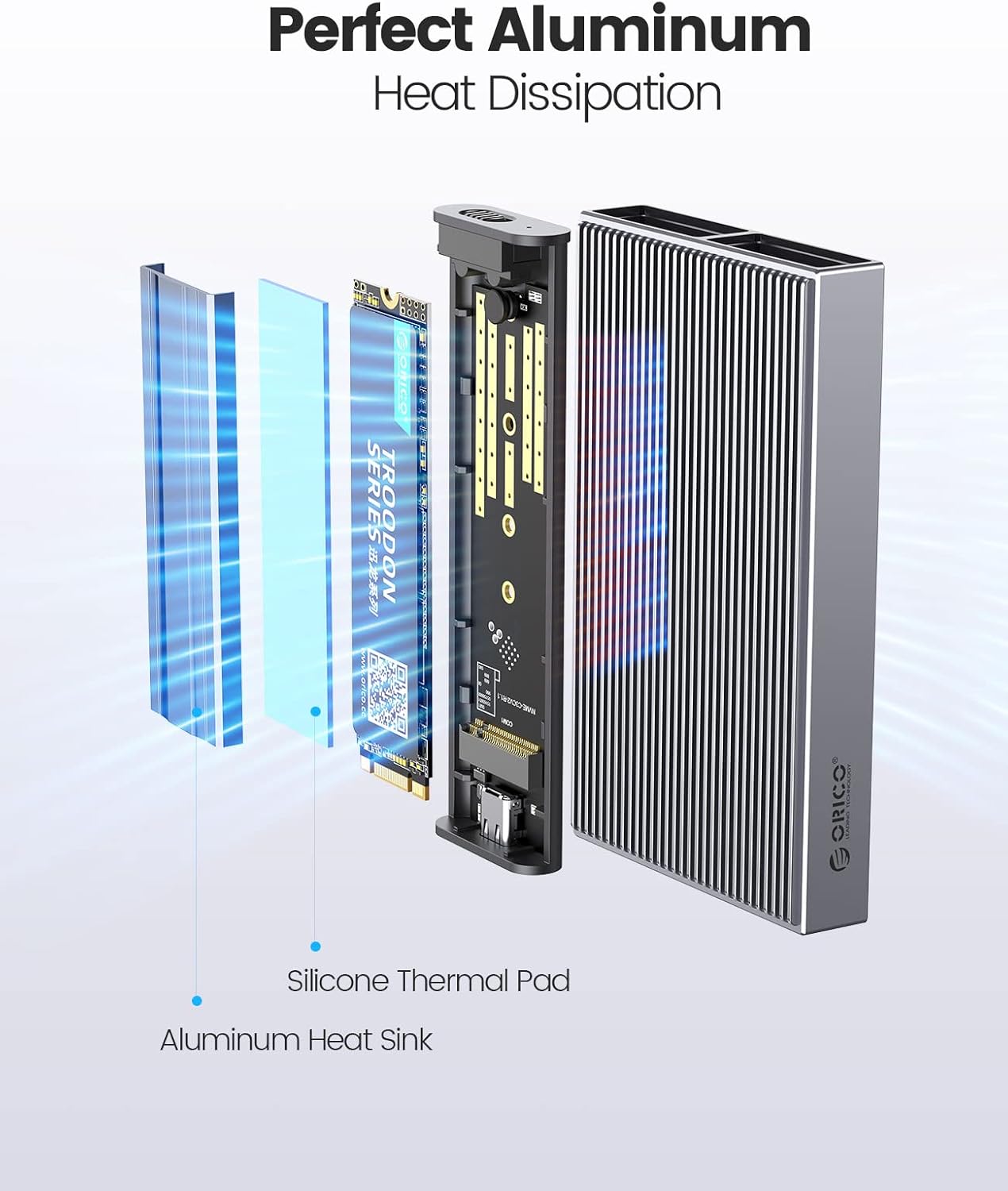 Detalle de ORICO Dual-Bay Boîtier M.2 NVMe USB3.2 Gen2 10 Gbps aluminium (BM2-2N) – pour SSD M-Key/B&M double baie