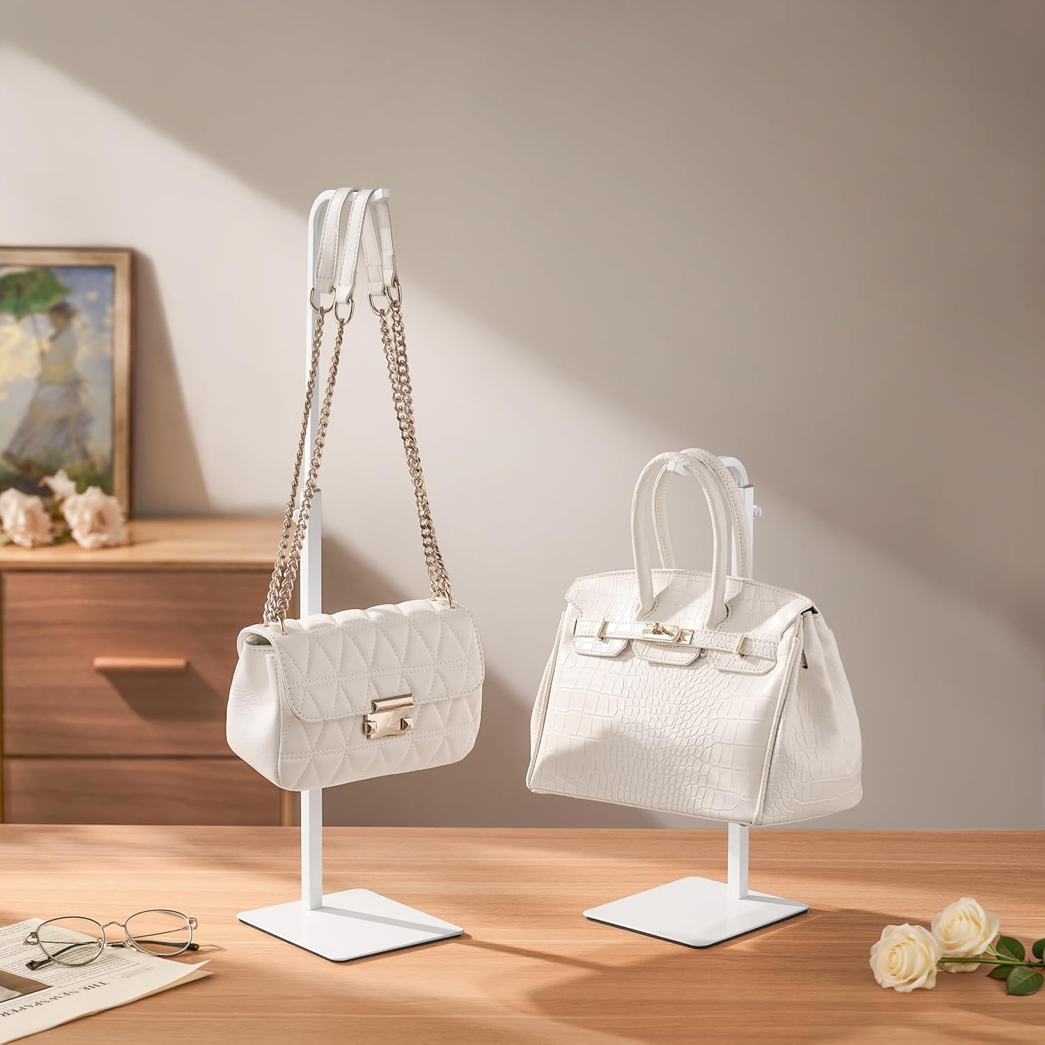Thumbnail 1 de pickpiff 3 Pack Purse Holder Handbag Display Stand (White) – Adjustable Hook for Retail, Tabletop & Home