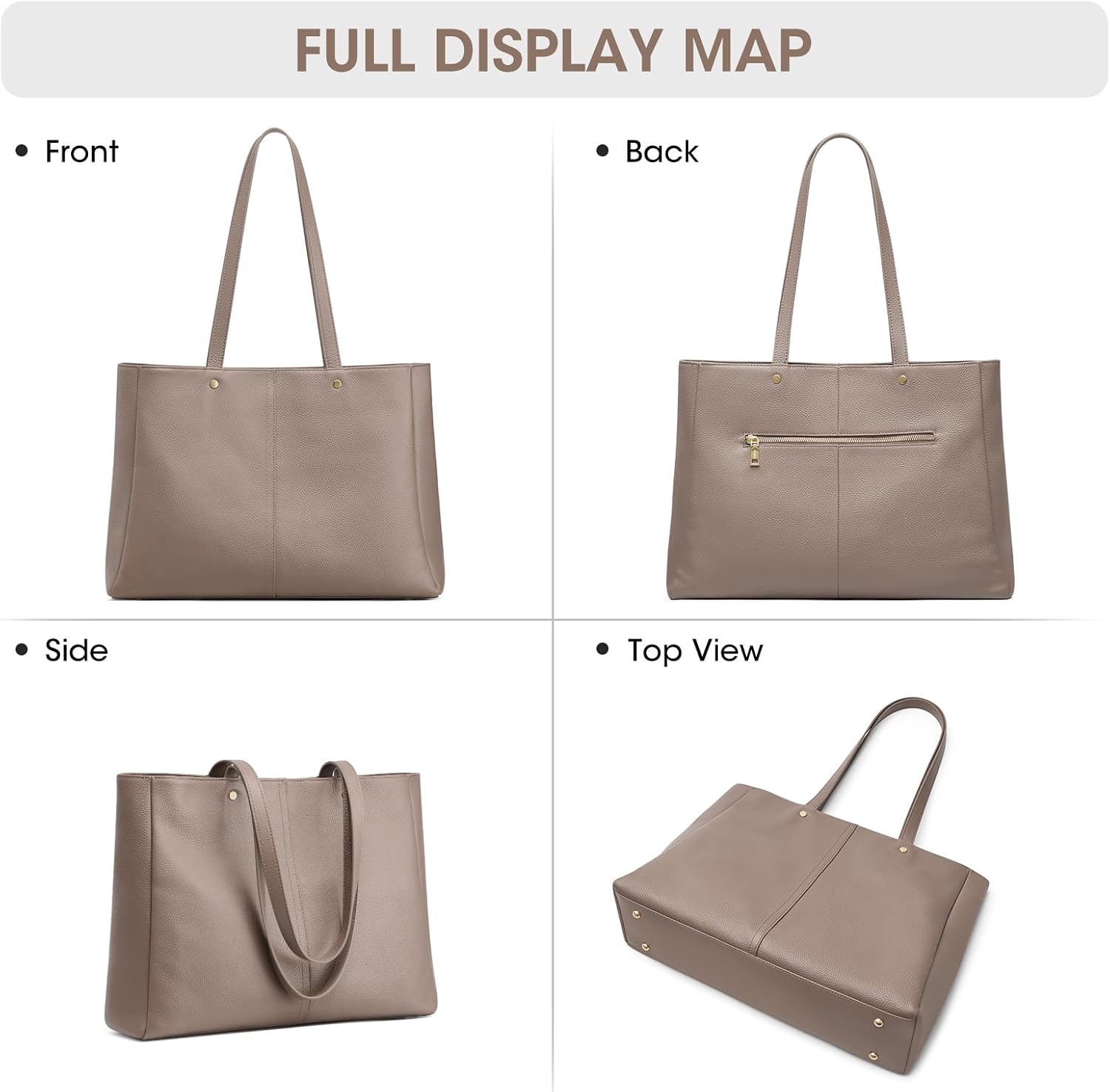 Detalle de Kattee 14 Inch Laptop Compartment Work Tote Handbag – Soft Leather Shoulder Bag for Women