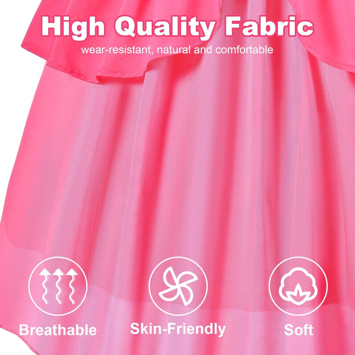 Detalle 2 de Aomig Peach Princess Costume per Bambini – 6 pezzi, completo di accessori, taglie 3–10 anni