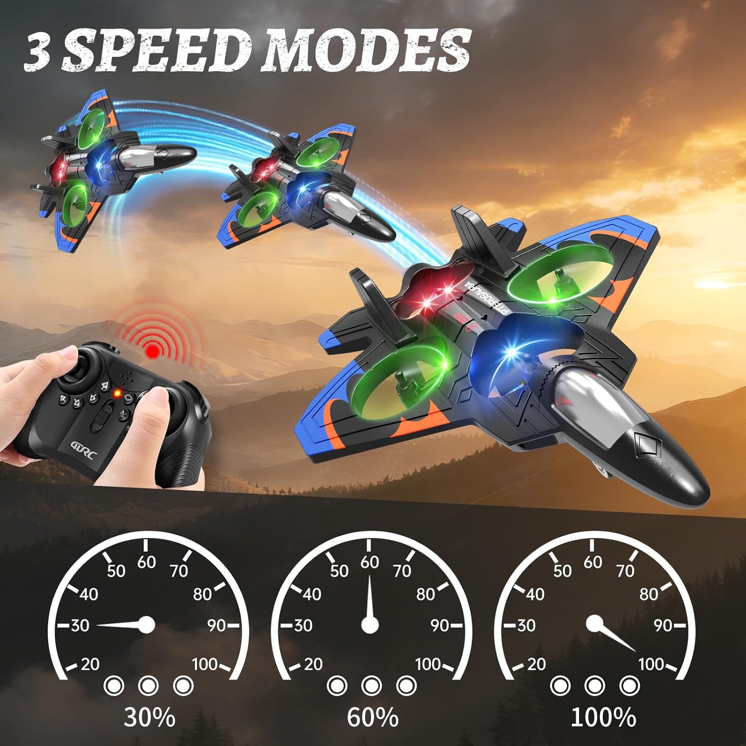 Thumbnail 3 de Tubokoro Foam Remote Control Fighter Jet RC Airplane with LED Lights, 360° Flips & 1-Key Takeoff/Landing