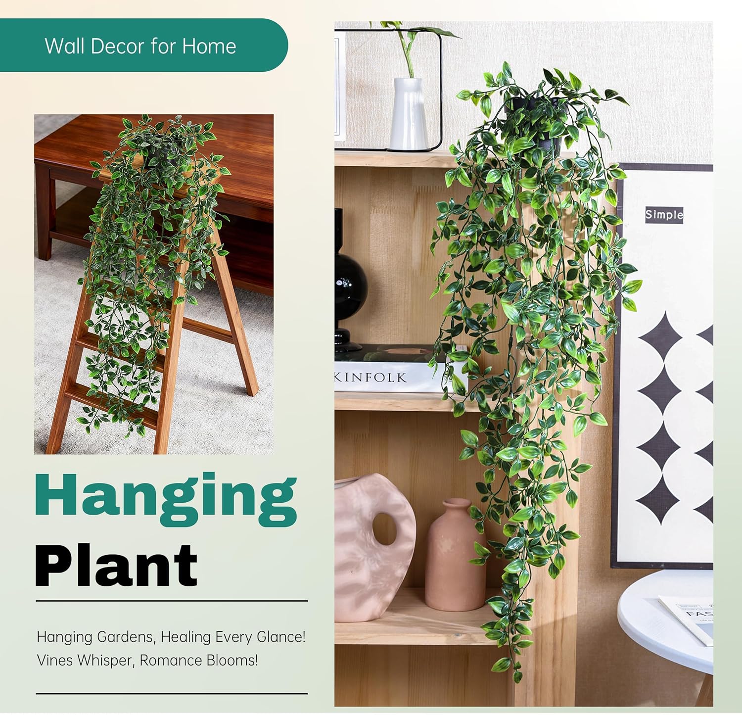 Thumbnail 5 de Der Rose 34in Hanging Artificial Plant in Black Pot | 1 Pack