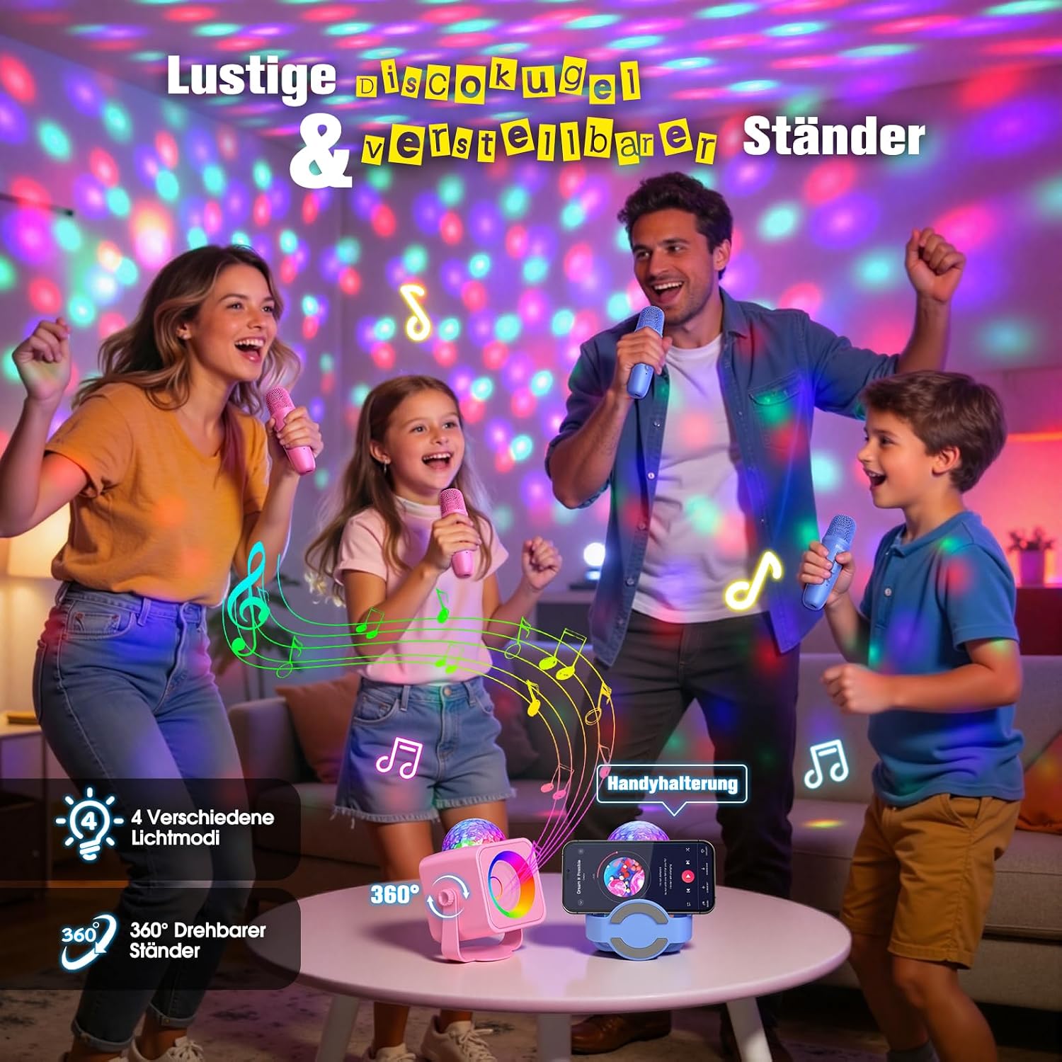 Thumbnail 1 de Dislocati Karaoke Regalo per Bambina 3-15 Anni con Microfono Bluetooth, Luci LED e Supporto Regolabile
