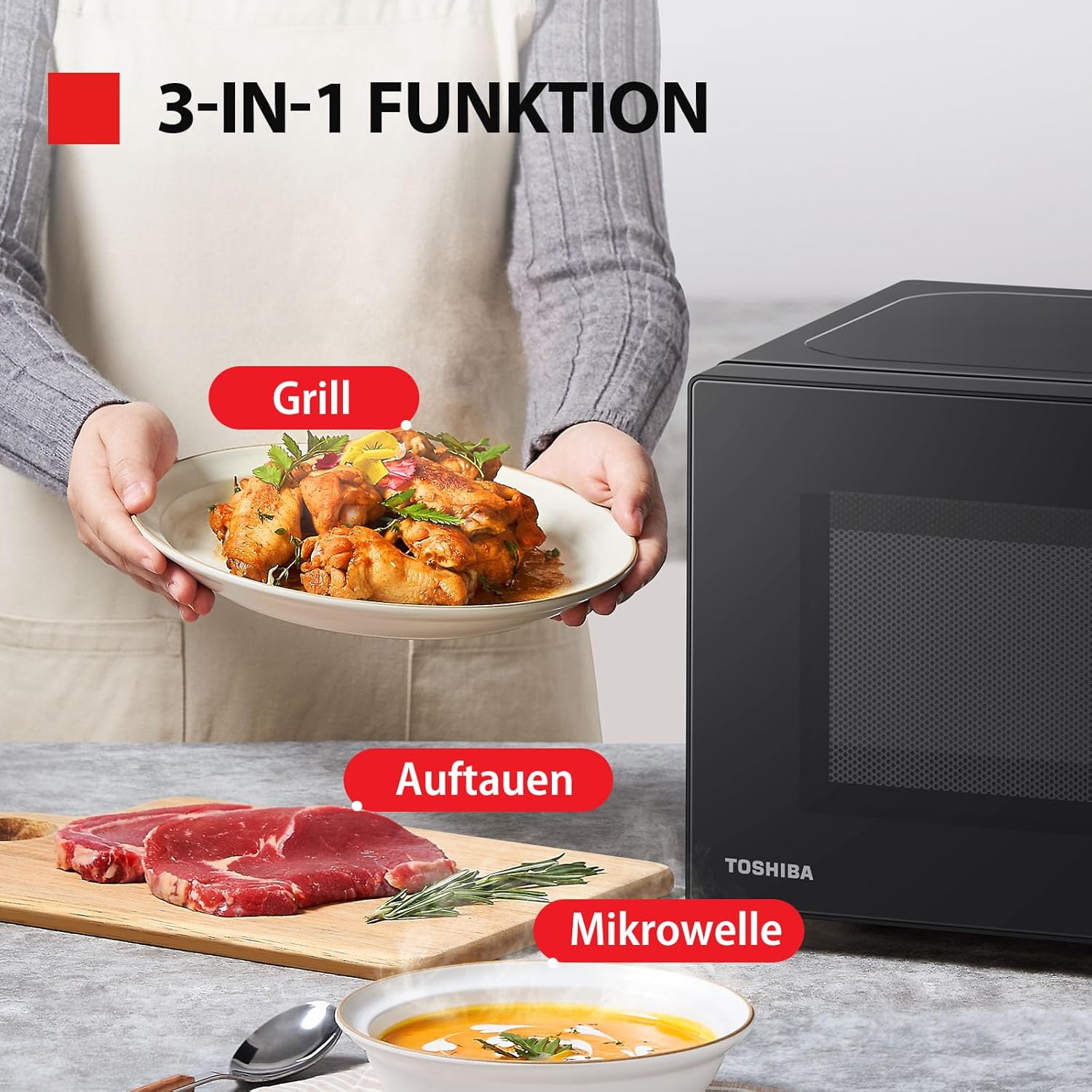 Thumbnail 2 de Toshiba MW2-MG20PF(BK)/GE Mikrowellenherd mit Kombi-Grillfunktion, 800 W Mikrowelle & 1000 W Grill, 20 l, schwarz