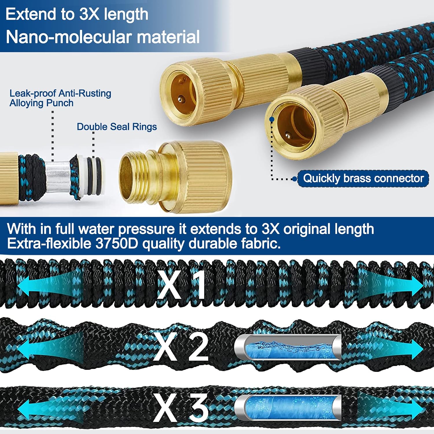 Detalle 2 de ZhiheHui 75FT Retractable Garden Hose with 10-Pattern Nozzle – Blue