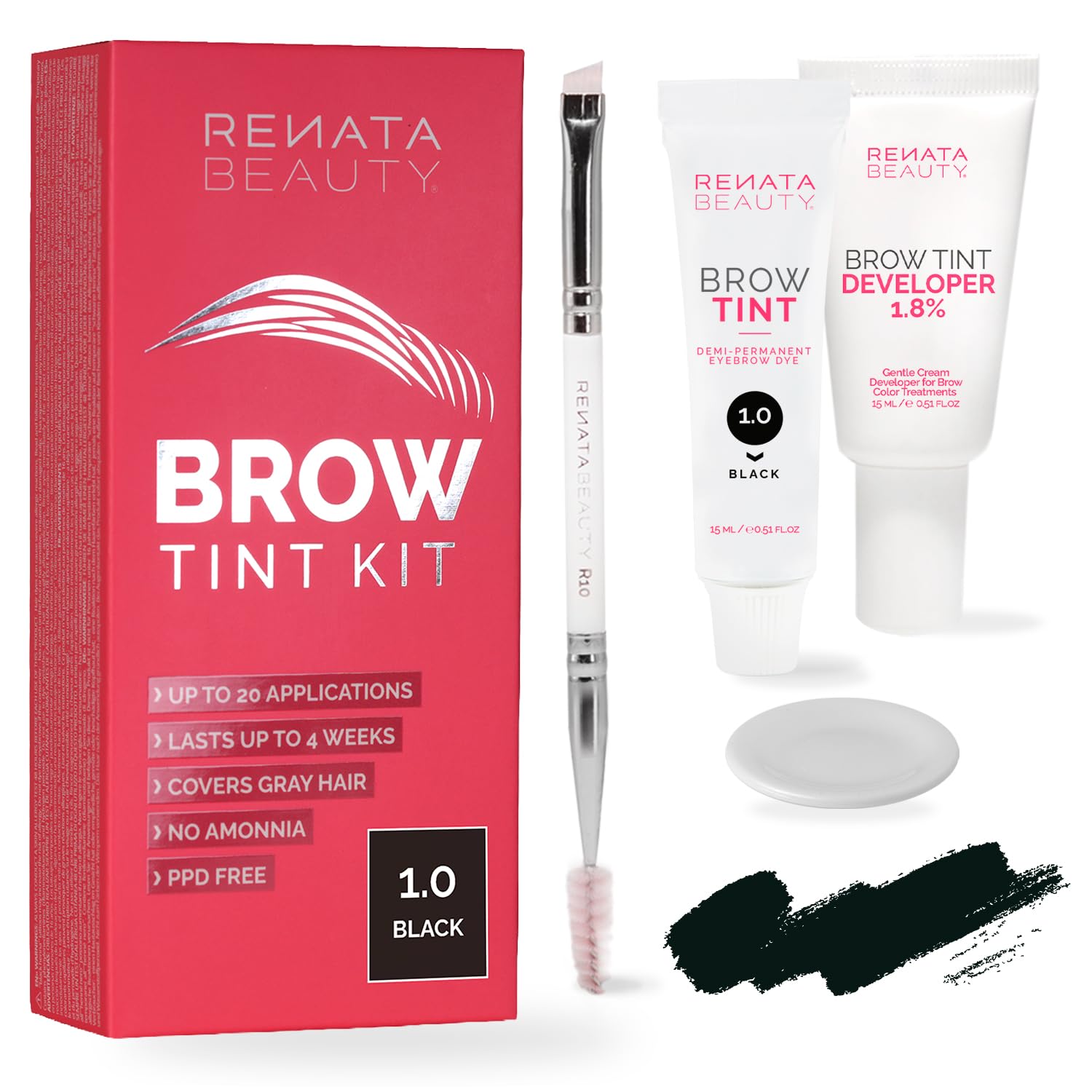 Detalle de Renata Beauty Augenbrauenfarbe Set (inkl. Entwickler & Stylingbürste) – Brow Färbeset Schwarz