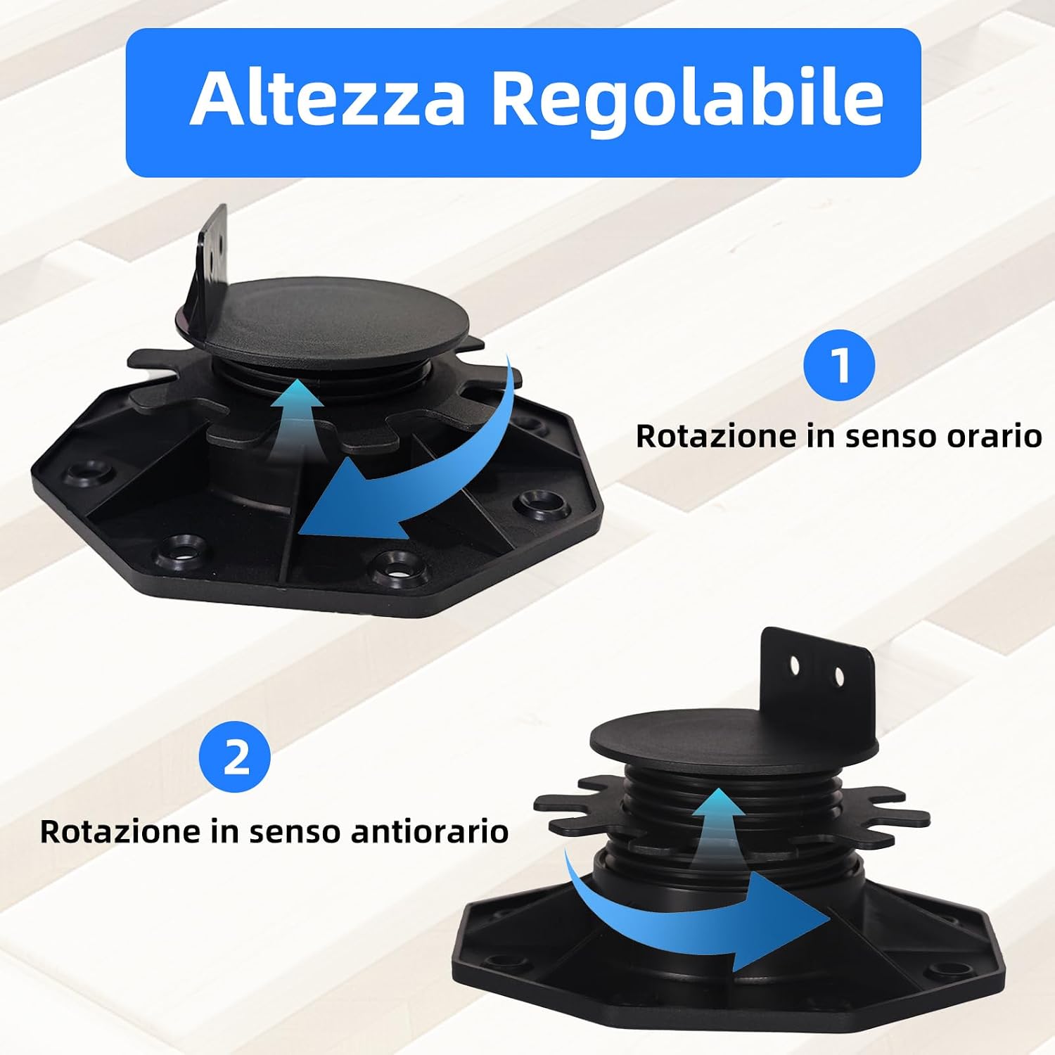 Thumbnail 5 de Set 24 Supporti Regolabili Pavimento per Sottostrutture in WPC, Legno e Alluminio – Altezza 30–60 mm
