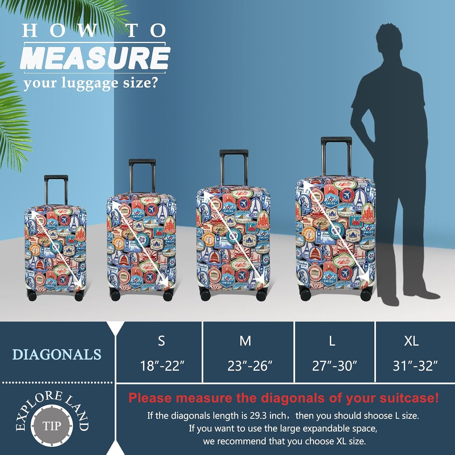 Thumbnail 4 de Explore Land Travel Luggage Cover (Suitcase Protector) – Fits 18–32 Inch Luggage
