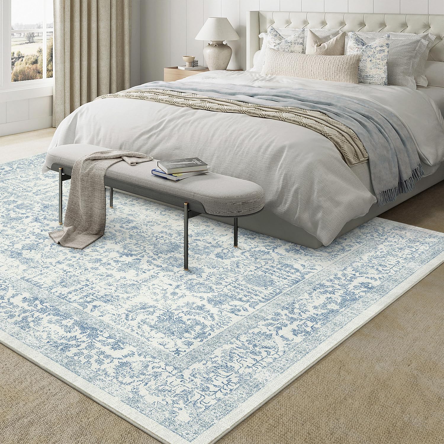 Thumbnail 2 de HUGEAR Vintage Blue Low Pile Area Rug (240x300cm) – washable non-slip living room carpet